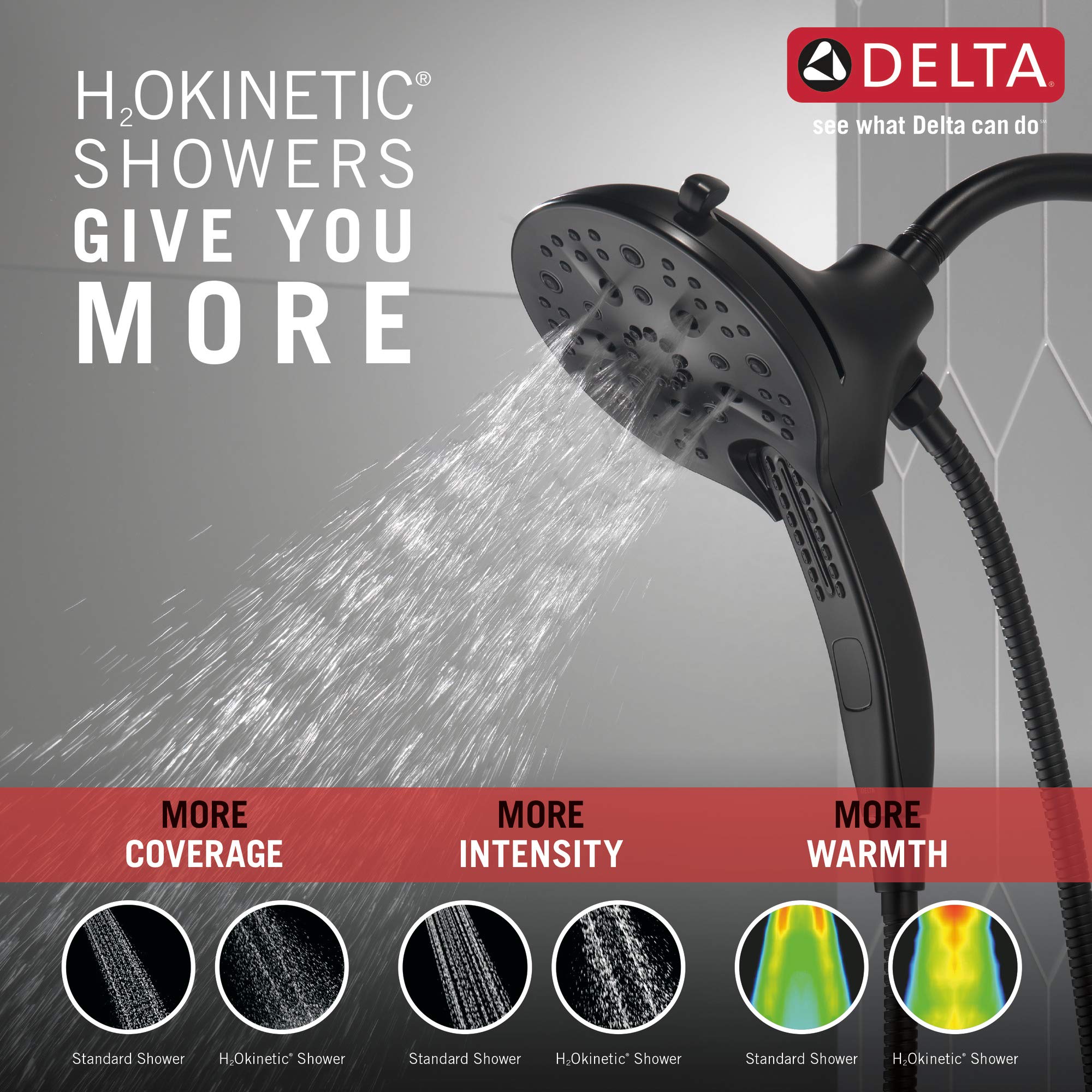 Delta 58620-BL25-PK 2-in-1 Dual Shower Head with 5 Spray Settings - Black Bathroom Fixture for Luxurious Rainfall and Handheld Shower Experience - Lifetime Limited Warranty - Perfect for Master Bathrooms, Spa-Like Showers and Water Conservation