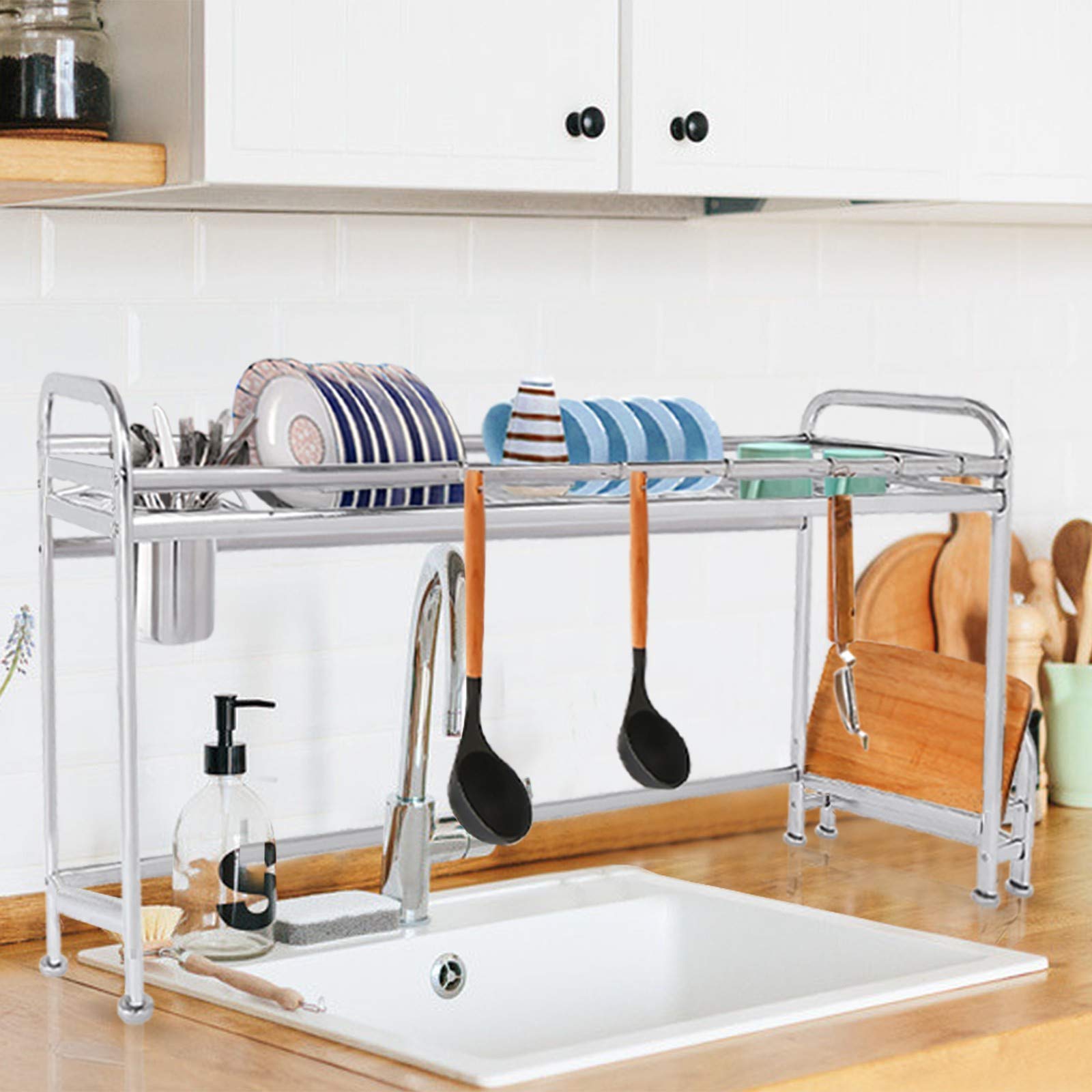 Stainless Steel Dish Drying Rack Over Sink - Kitchen Utensil Holder & Storage Organizer (Silver) - Perfect for Small Spaces, Apartments & Compact Kitchens