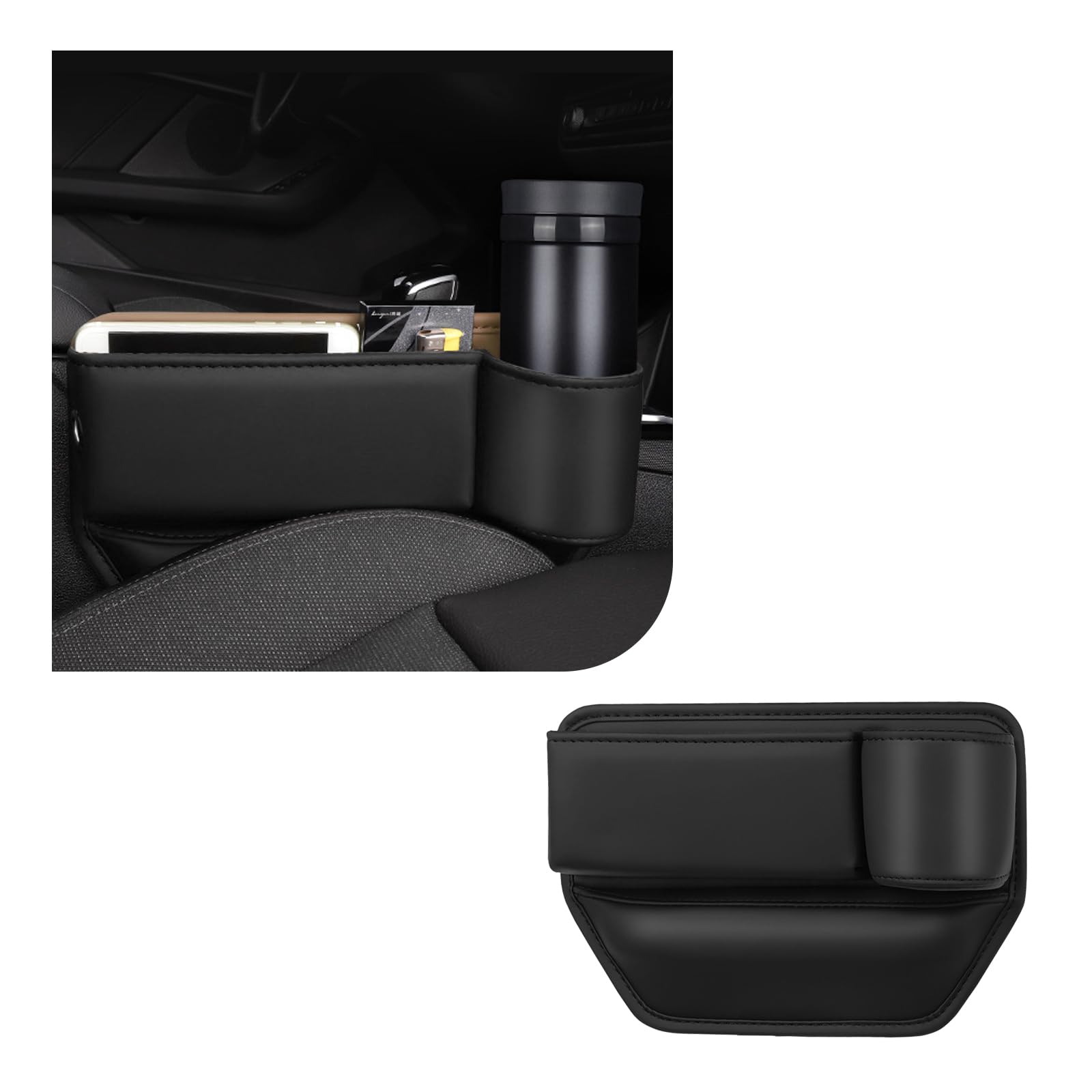 Premium Leather Car Seat Gap Filler - Adjustable Front Seat Storage Organizer for Phones, Glasses, Keys & Cards | Universal Vehicle Accessories for Most Cars (Black) | Perfect for Road Trips & Daily Commutes