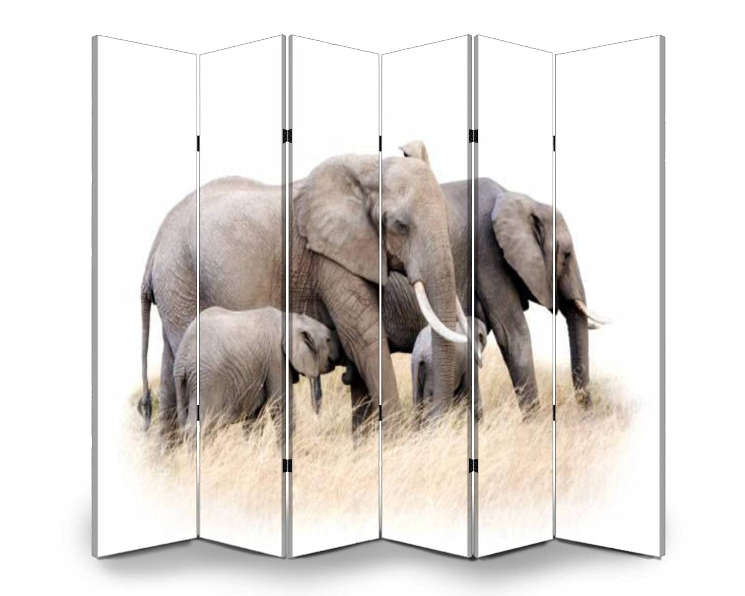Dola-Dola 6 Panel Folding Room Divider - African Elephant Design Canvas Privacy Screen for Home & Office | Freestanding Indoor Partition for Living Room, Bedroom, and Studio Spaces