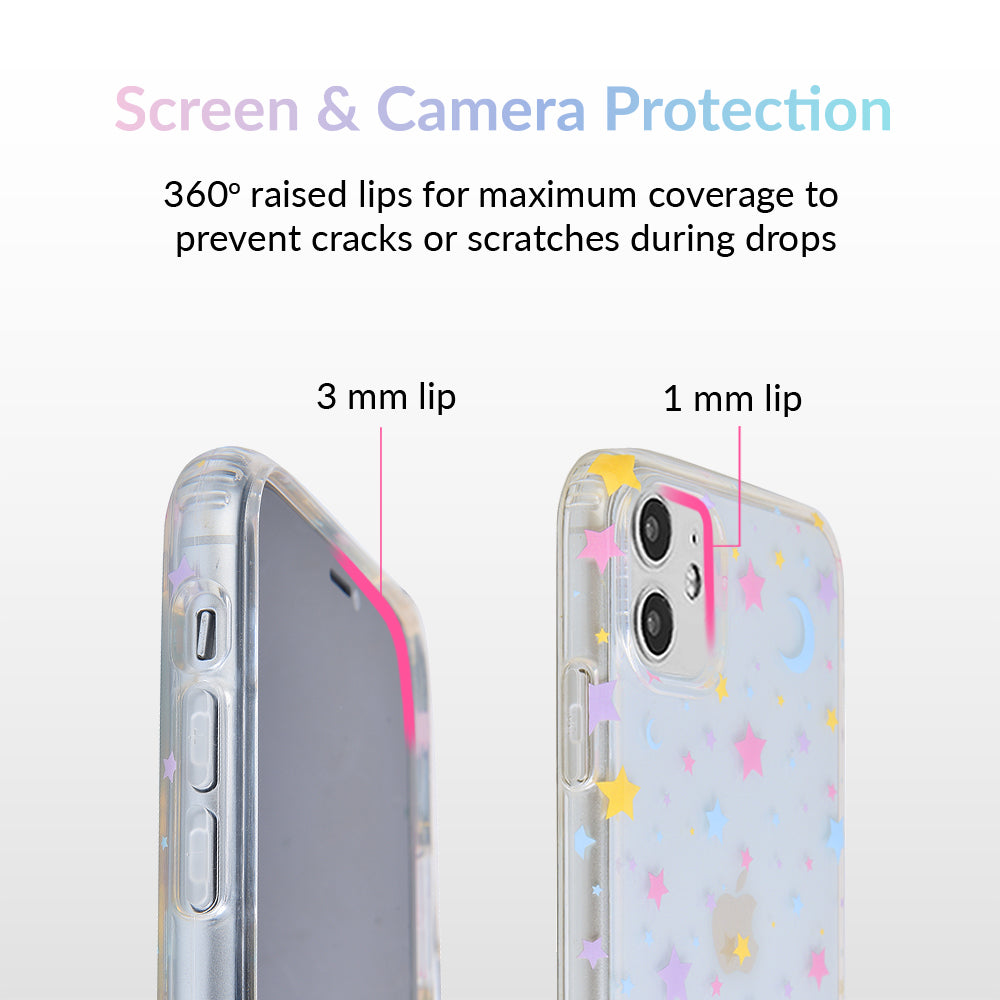 Pastel Starry Night Clear iPhone Case - Protective & Stylish Phone Cover for iPhone 13/14/15 - Perfect for Travel, Work & Everyday Use