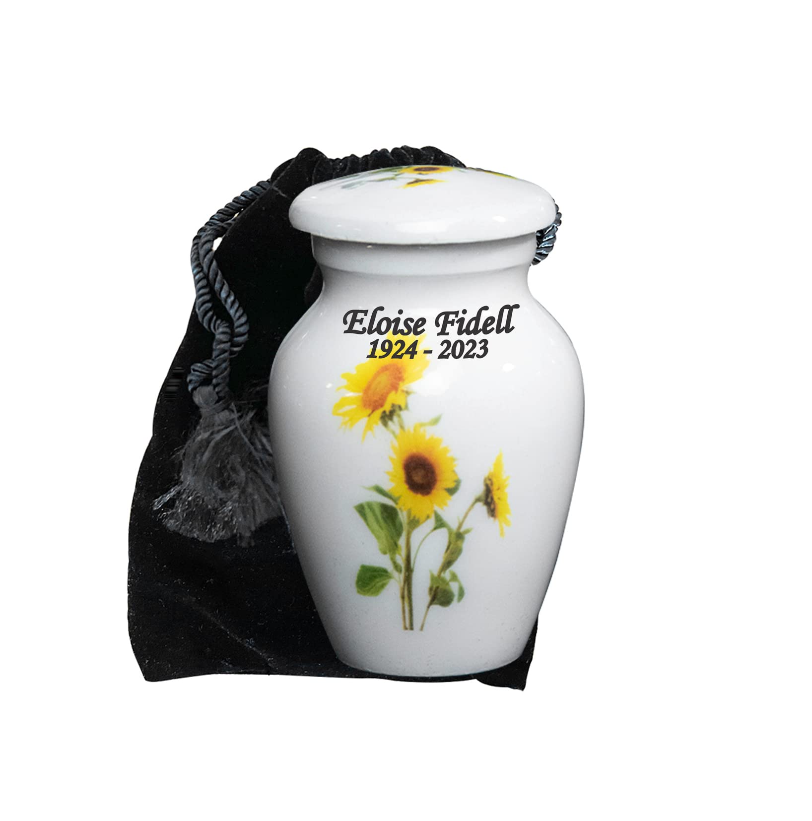 Personalized Sunflower Cremation Urn with Velvet Bag & Custom Engraving - Memorial Keepsake for Ashes - Perfect for Funeral Services, Home Memorials & Remembrance Ceremonies