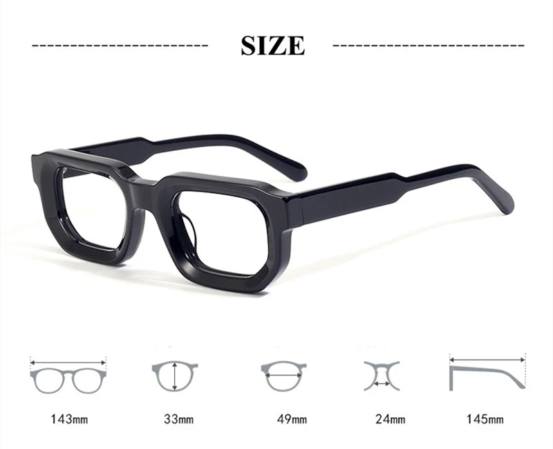 Stylish Black Unisex Acetate Square Eyeglasses with Full Rim Brow Line - Perfect for Work, Reading & Fashion (Model 22037)