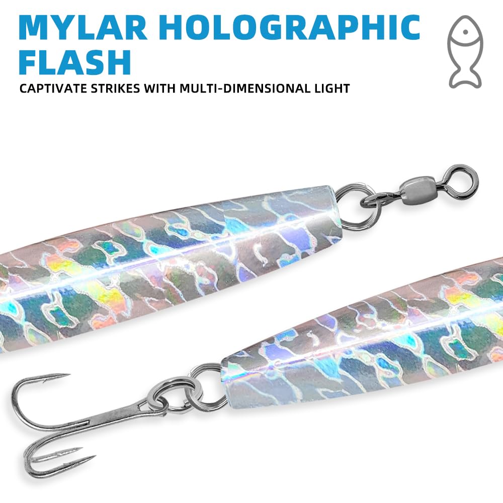 Premium Diamond Bar Jigs Holographic Fishing Lures - Saltwater & Freshwater Bass Fishing Gear for Anglers - Ideal for Deep Sea, Lake, and River Fishing Adventures