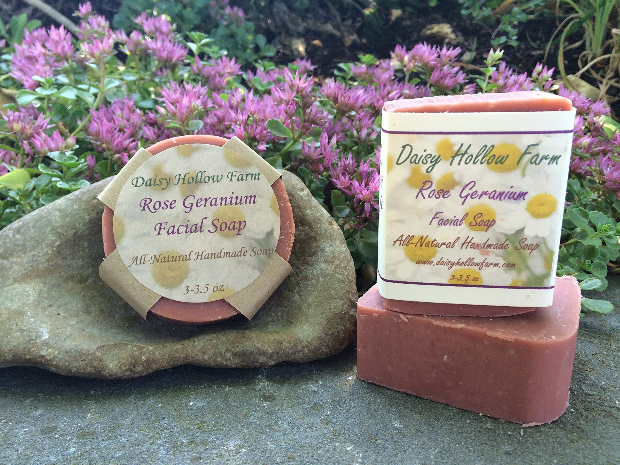 Organic Rose Geranium Facial Soap for Acne-Prone & Sensitive Skin - Natural Cleansing Bar for Daily Face Wash & Skincare Routine
