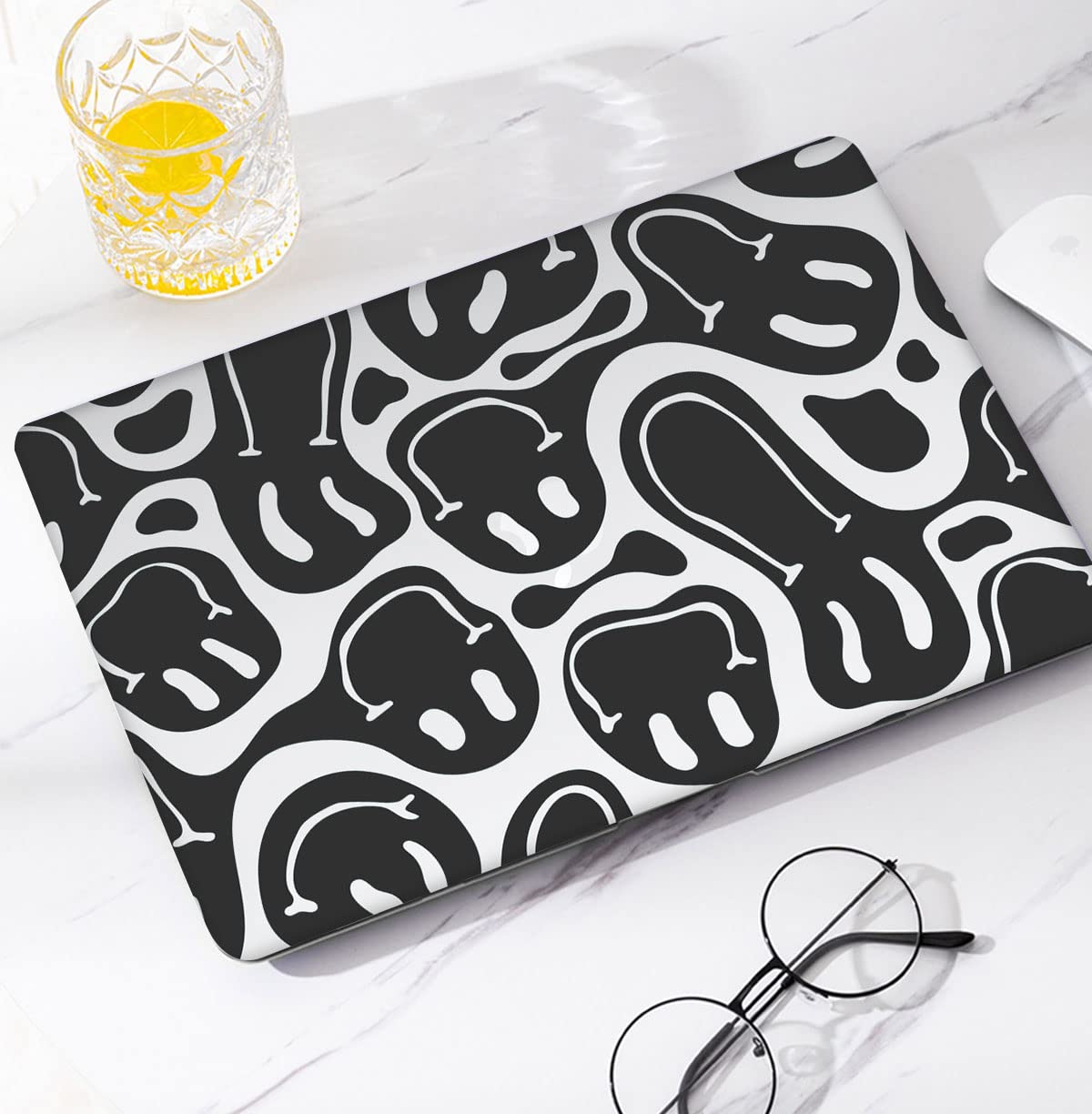 Retro 70's Smiley Pattern Laptop Case for MacBook Pro 13 inch (2020 2019 2018 M1 M2 Models A2338/A2251/A2289/A2159/A1989/A1706/A1708) - Compatible with Touch ID MacBook - Perfect for Work, School & Travel Protection