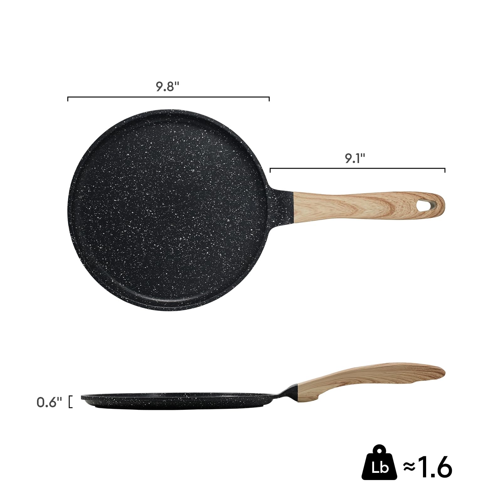 **JEETEE 9.5 Inch Nonstick Crepe Pan - Granite Coating Griddle Pan for Tortillas, Pancakes, Dosa & More - PFOA Free, Induction Compatible, Stovetop Safe (Grey) - Perfect for Breakfast, Brunch & Family Cooking**