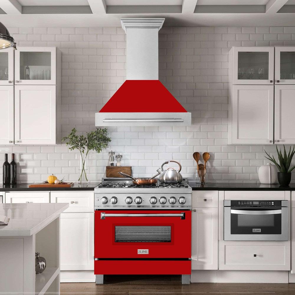 ZLINE 36 Inch Stainless Steel Wall Mount Range Hood with Satin Finish & Stainless Steel Handle (8654SNX 36) - Powerful Kitchen Ventilation for Gas Stoves & Cooking Areas