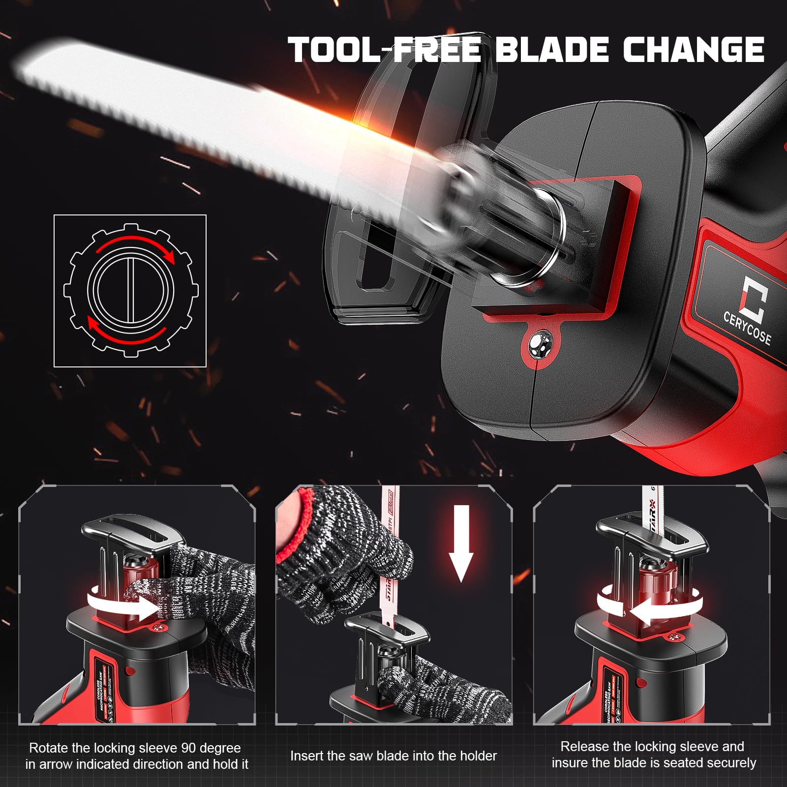 Milwaukee 18V Cordless Reciprocating Saw - Brushless Motor, 0-3000 SPM Variable Speed, Tool-Free Blade Change, Includes 4 Blades for Wood/Metal/PVC Cutting (Battery Not Included) - Perfect for Construction, Demolition, and DIY Home Improvement Projects