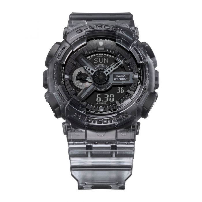 G Shock GA110SKE-8A Transparent Black Digital Sport Watch for Men - Durable Military Style Timepiece for Outdoor, Work & Everyday Use