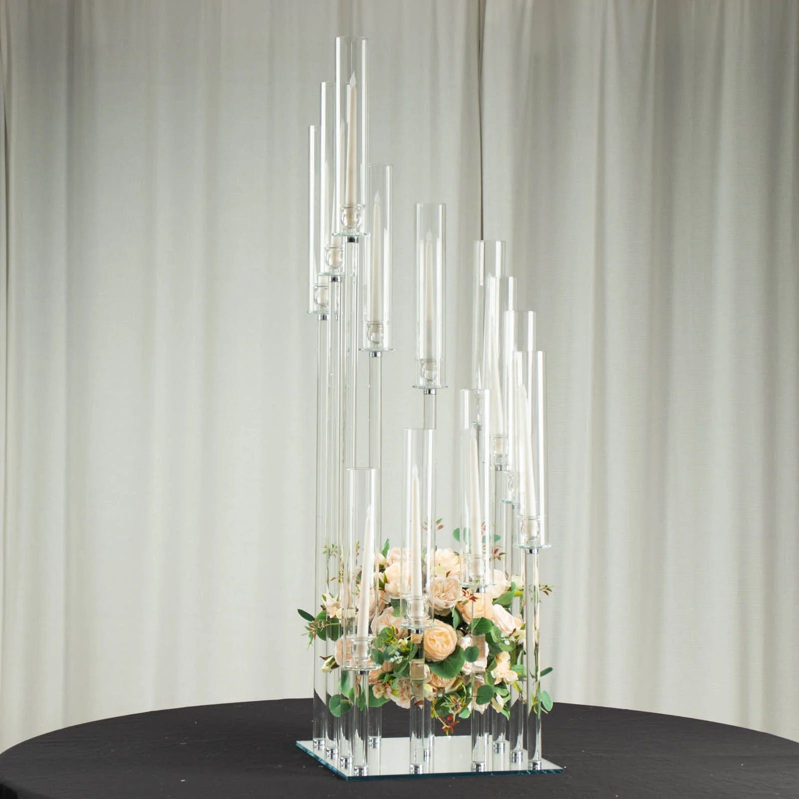 4.5 ft Tall 12-Arm Crystal Glass Square Candelabra Taper Candle Holder - Clear Elegant Centerpiece for Wedding, Dining Table & Home Decor