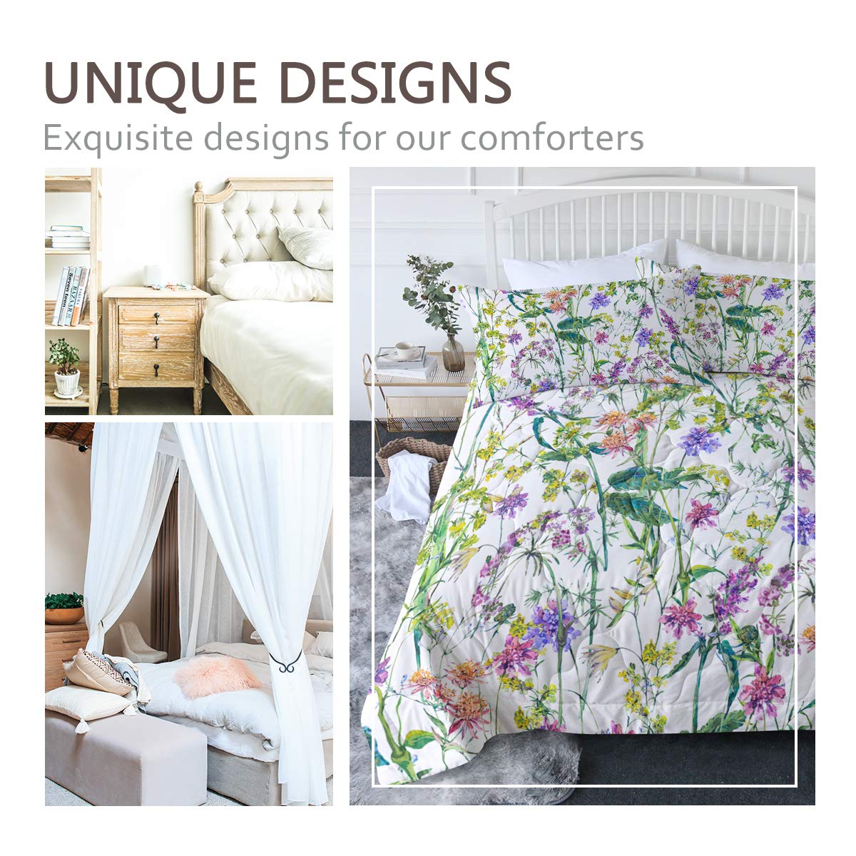 **BlessLiving Reversible King Comforter Set - Colorful Bouquet & Medicinal Flowers Pattern, 1 Comforter & 2 Pillowcases, Luxury Hotel-Style Bedding for Master Bedroom & Guest Room**