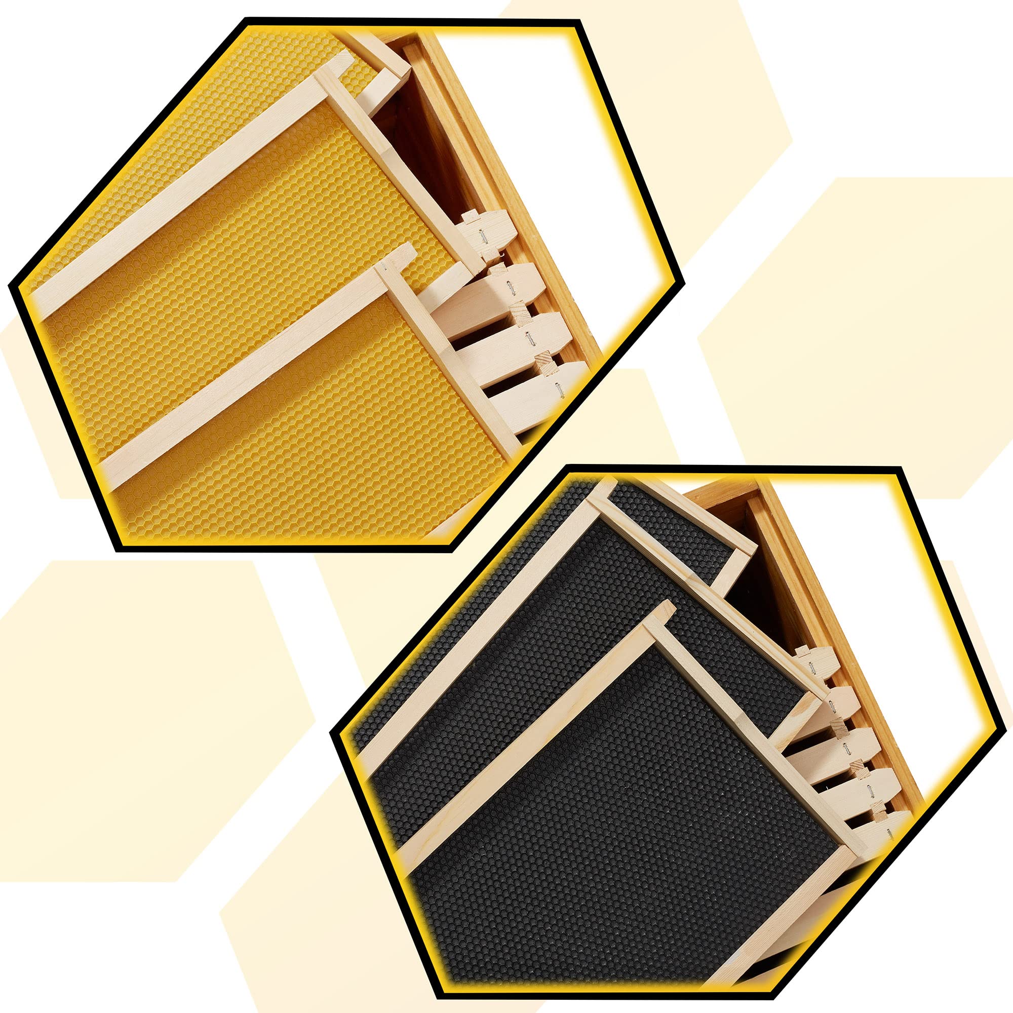 10 Frame Langstroth Beehive Box Kit - 100% Beeswax Coated Deep & Medium Wooden Frames with Waxed Foundations - Complete Beekeeping Starter Set for Honey Production & Pollinator Gardens