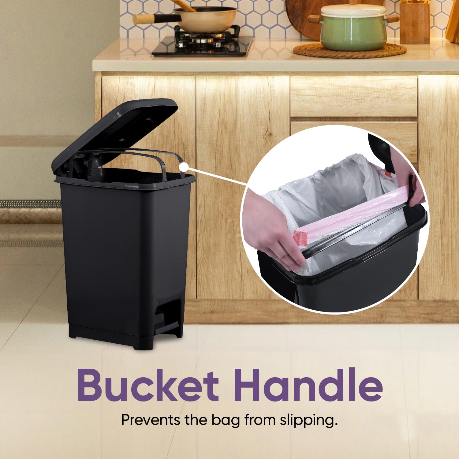 Superio 10.5 Gallon Slim Step-On Trash Can with Lid - Black Plastic Garbage Bin for Kitchen, Bathroom, Office, Bedroom, Dorm & Patio - Hands-Free Foot Pedal Design for Easy Disposal & Odor Control