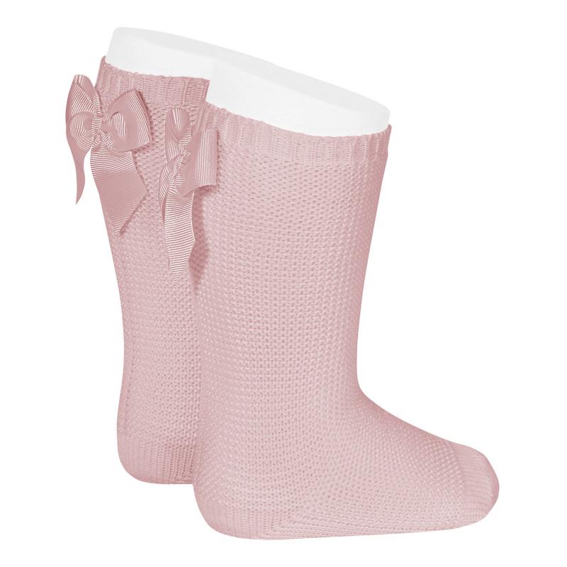 Soft Dusky Pink Moss Stitch Knee-High Bow Socks for Women - Cozy Winter & Fall Fashion Accessories - Perfect for Outfits, Gifts & Casual Wear