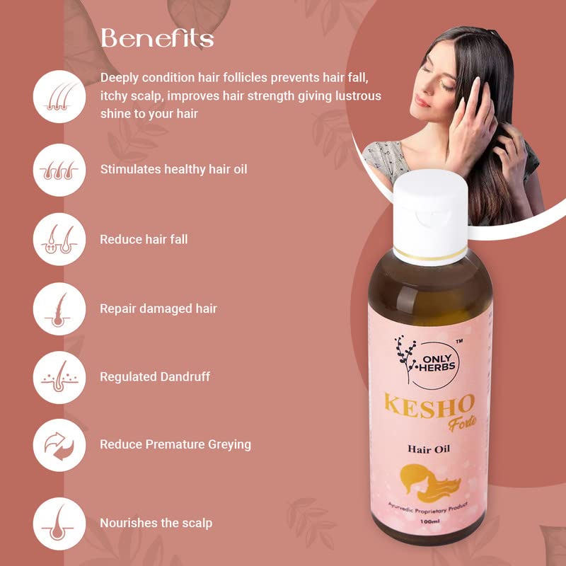 OnlyHerbs Kesho Forte Hair Oil - Ayurvedic Brahmi & Bhringraj Blend for Hair Fall Control - Natural Nourishing Oil for Men & Women - Promotes Healthy Hair Growth - All Natural Ingredients - Pack of 1 - Perfect for Daily Scalp Massage & Hair Care Routine