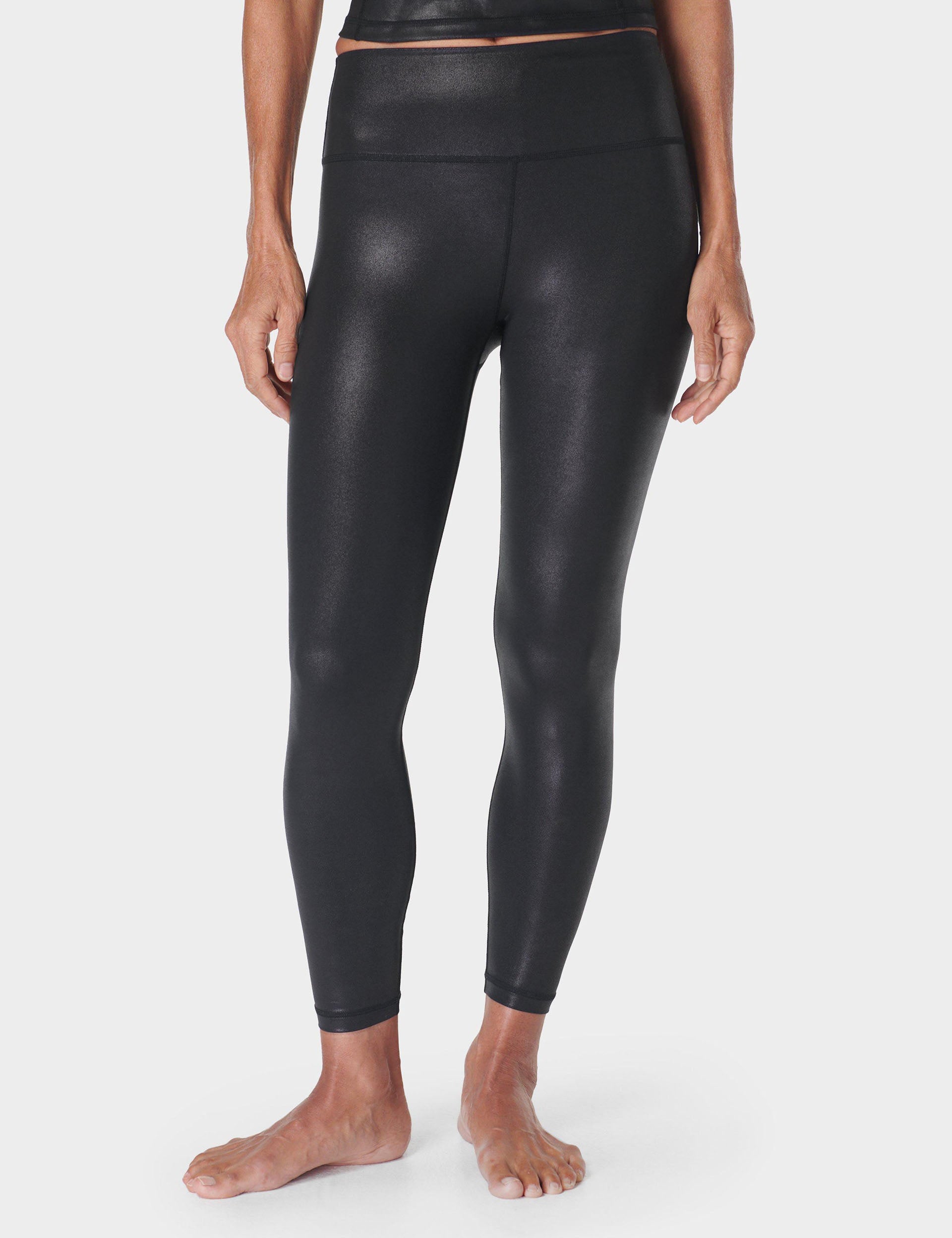 Glow Shine High Waist 7/8 Yoga Leggings for Women - Black | Moisture-Wicking & Stretchy Workout Pants for Running, Gym & Lounge
