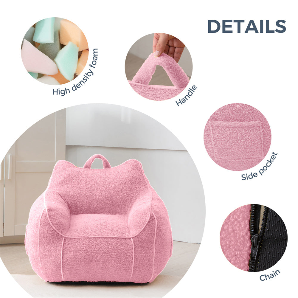 MAXYOYO Sherpa Kids Bean Bag Chair - Soft Fluffy Bean Bag Couch with Decorative Edges for Children's Room, Nursery, Playroom & Bedroom (Light Pink) - Perfect for Reading, Relaxing & Playtime