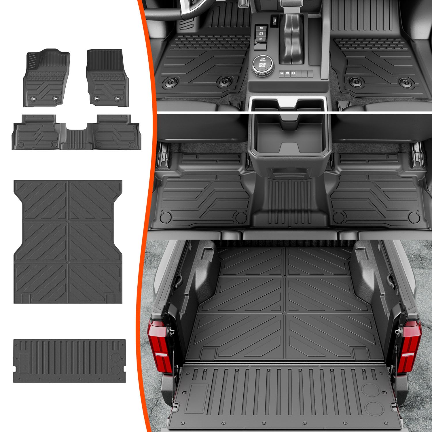 2024-2025 Toyota Tacoma Truck Bed Mat Set - TPE Floor Liner, Tailgate Liner & Bed Mat Replacement (5FT) | All-Weather Protection | Perfect for Off-Roading, Camping & Work Use