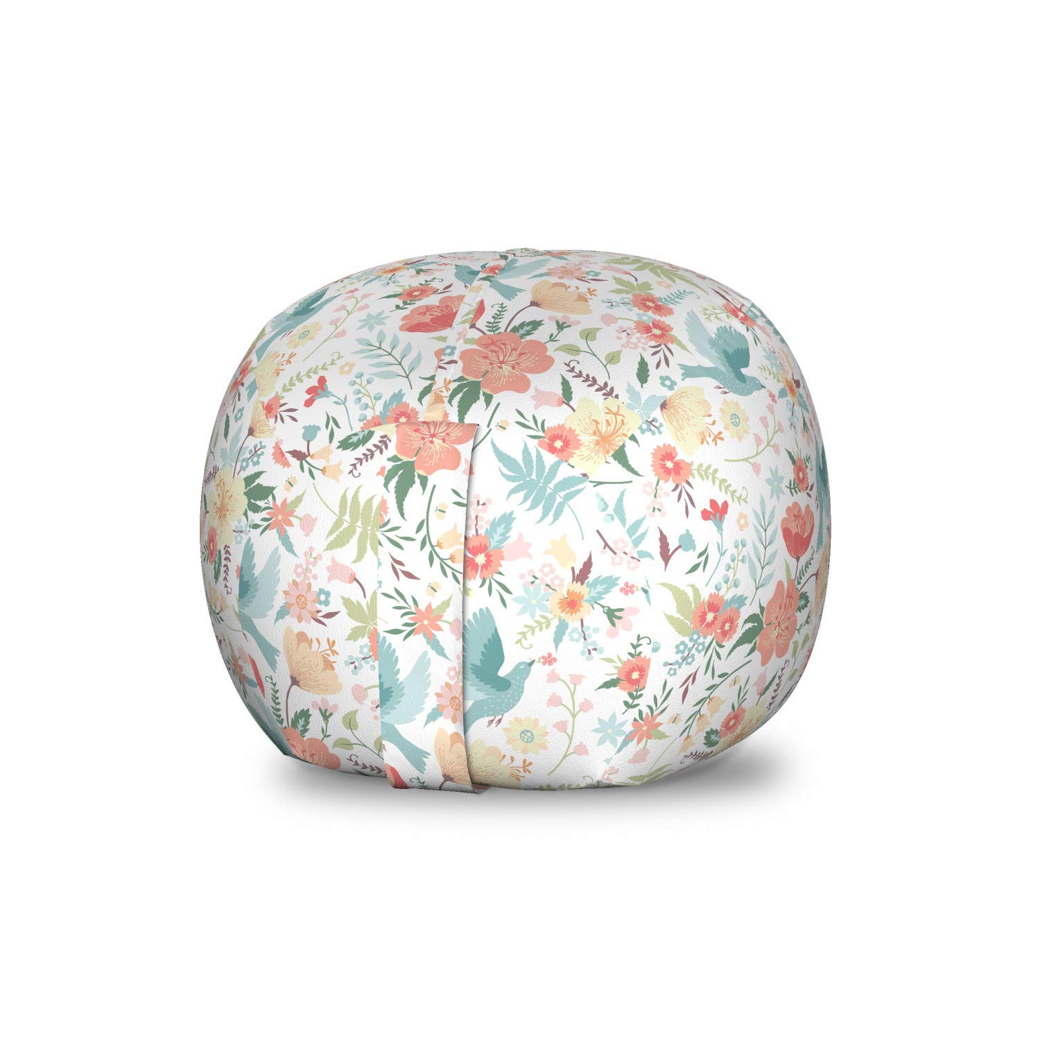 Ambesonne Birds Toy Storage Bag Chair - Flying Blue Pigeons with Flowers Among Lilies, Tulips & Roses - Washable Stuffed Animal Organizer for Kids Room, Nursery, Playroom - Small Multicolor Storage Solution