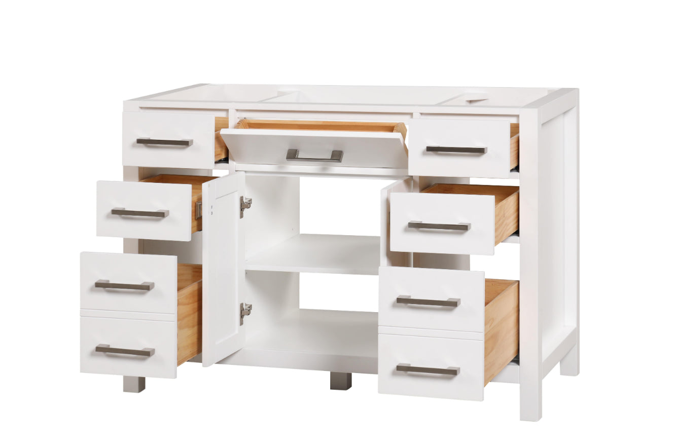 47.5 Inch Modern Single Bathroom Vanity in Bright White - Freestanding Vanity with Sink for Small Bathrooms, Powder Rooms & Master Baths - Easy Installation & Space Saving Design