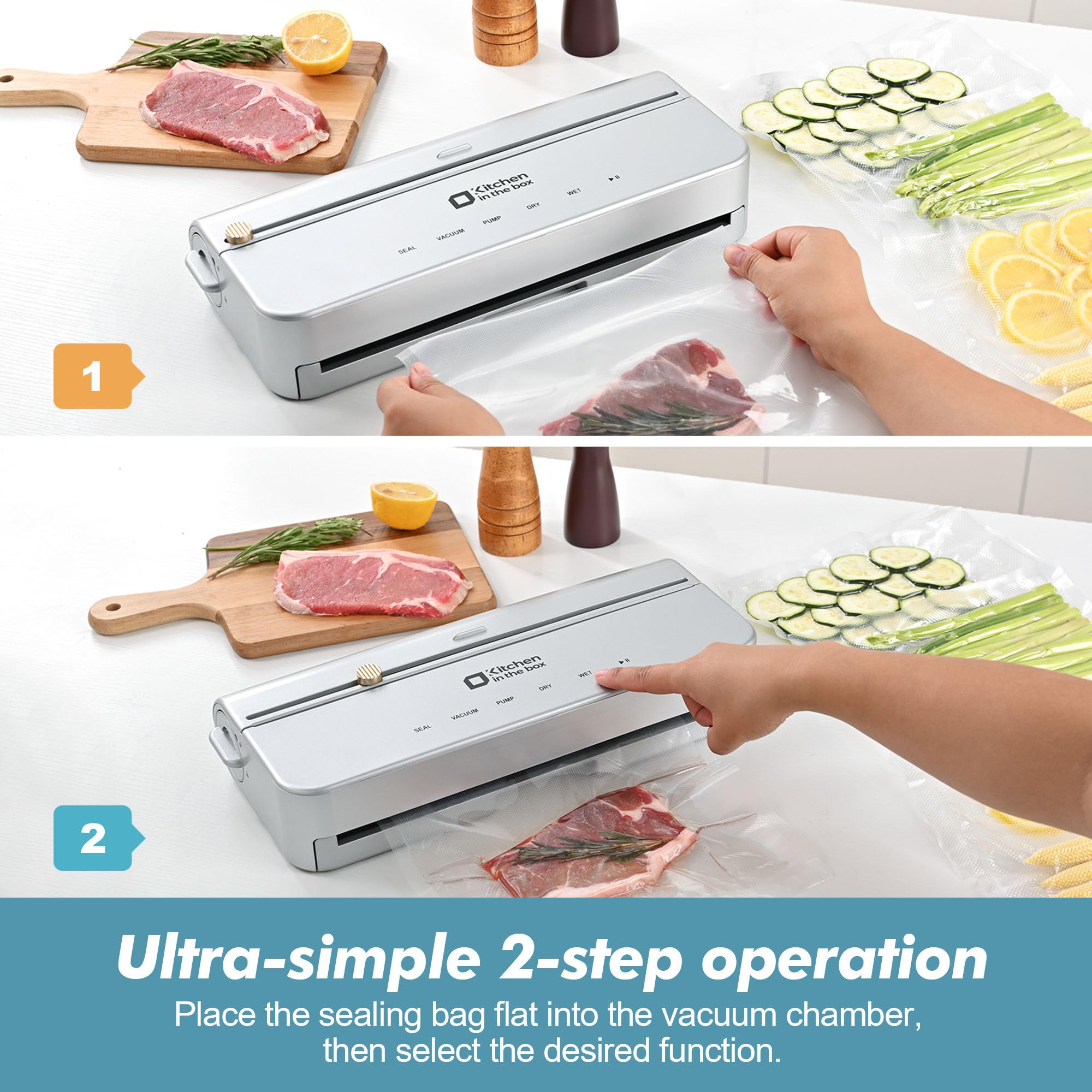 Smart Vacuum Sealer Machine with Bags & Cutter - One-Touch Food Preservation System with External Vacuum - Includes 5M Bag Rolls (Silver) - Perfect for Meal Prep, Sous Vide, and Long-Term Food Storage