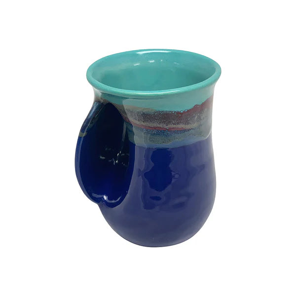 Left-Handed Handwarmer Mug with Clay in Motion Design - Mystic Waters #20MW | Perfect for Coffee, Tea & Hot Drinks at Home or Office