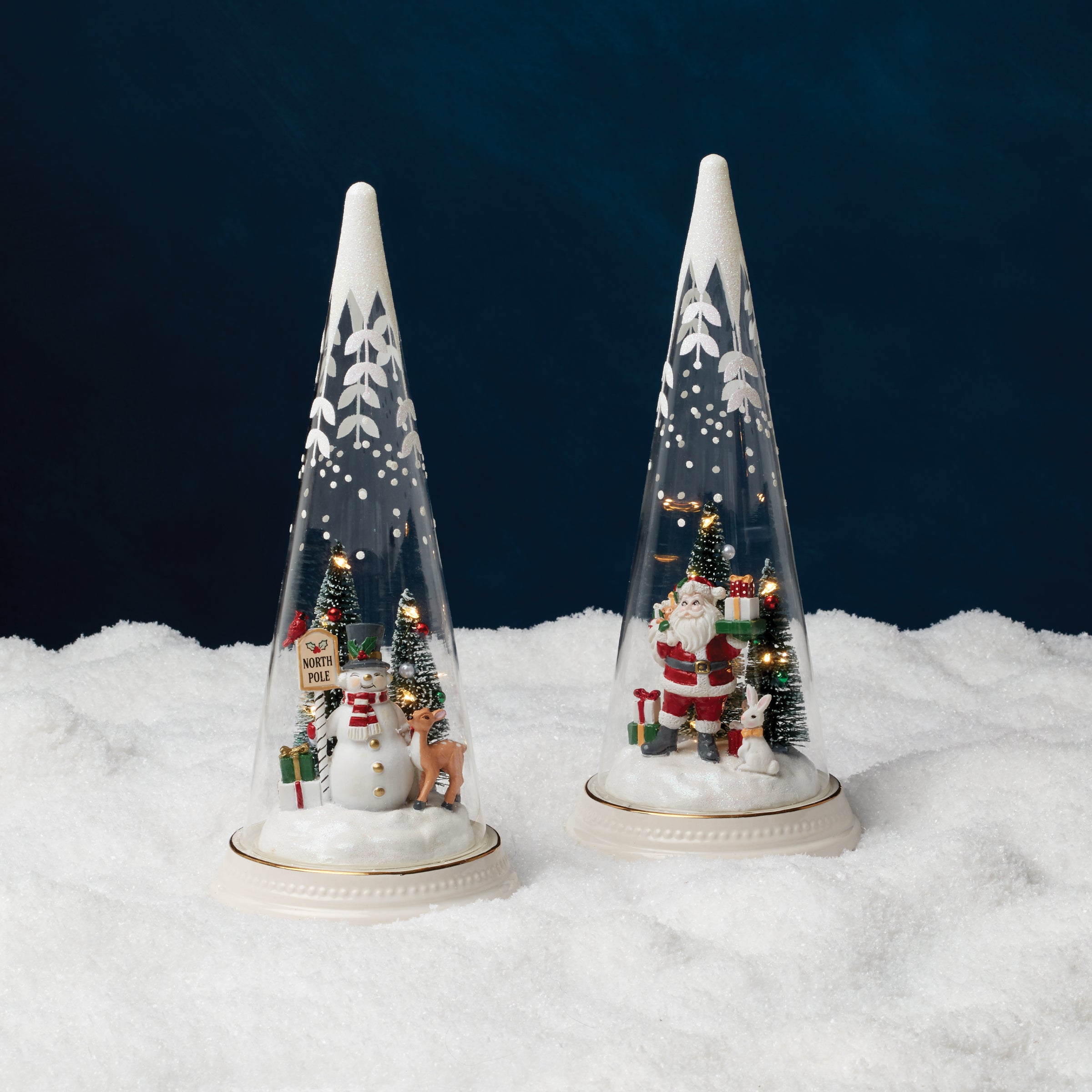 Lit Christmas Cone with North Pole Snowman Scene - Festive Holiday Decoration for Home, Party & Outdoor Decor