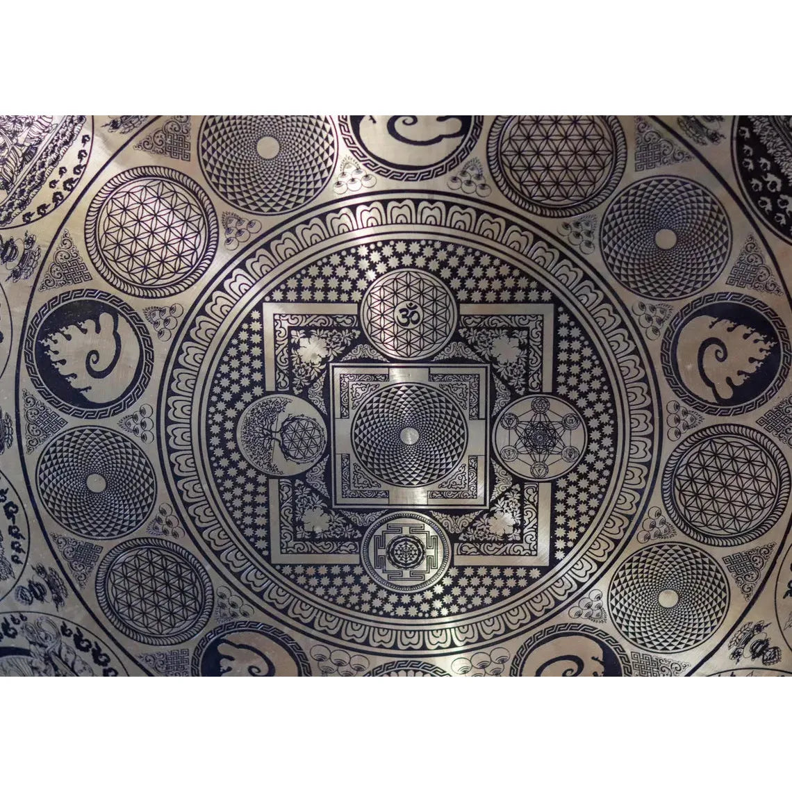 Handcrafted Tibetan Deities Carving Gong - Flower of Life Design for Meditation, Yoga & Spiritual Healing | Sacred Sound Instrument for Home Decor & Energy Cleansing