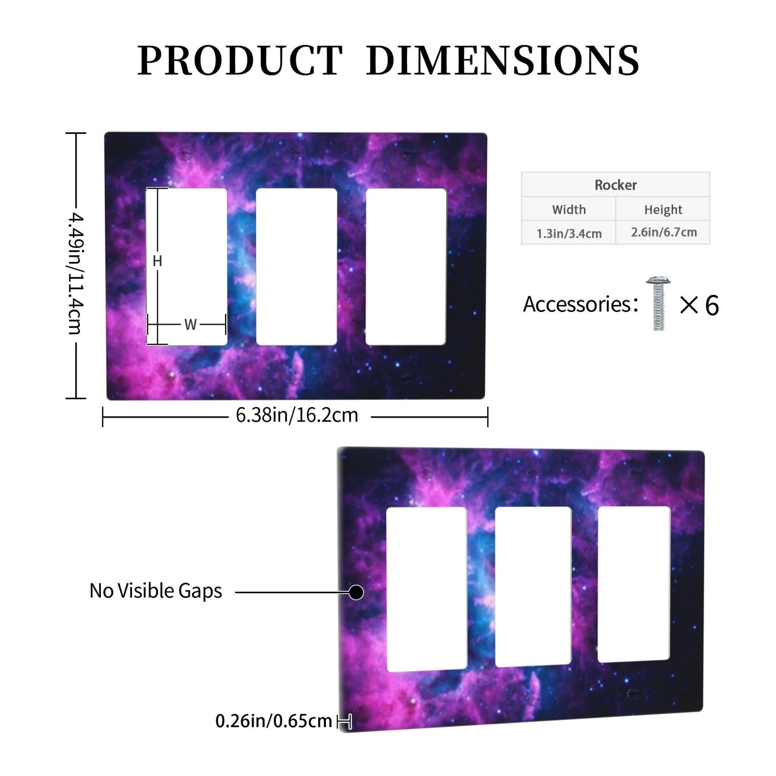 Purple Galaxy Triple Rocker Light Switch Cover - Decorative 3 Gang Wall Plate Outlet Receptacle for Girls Bedroom & Kids Room Decor - Durable Switch Plate for Home, Nursery, Playroom, and Dormitory Lighting