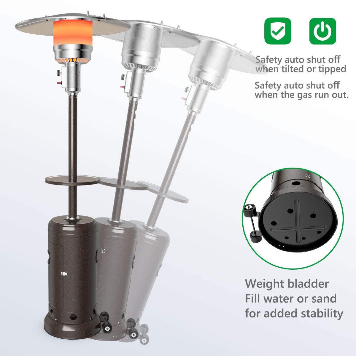 Tangkula 48,000 BTU Outdoor Propane Patio Heater with Wheels & Tabletop Shelf - Stainless Steel Burner, Auto Shut Off & Tip-Over Protection - Portable Backyard Heater for Deck, Garden, Restaurant & Camping Use
