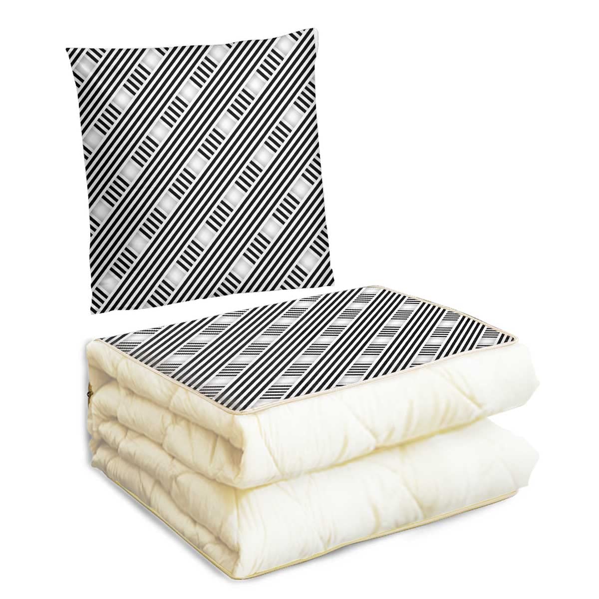 Premium Travel Blanket & Pillow Set - Soft Black Modern Throw Pillow for Sofa, Couch, Bed - 20