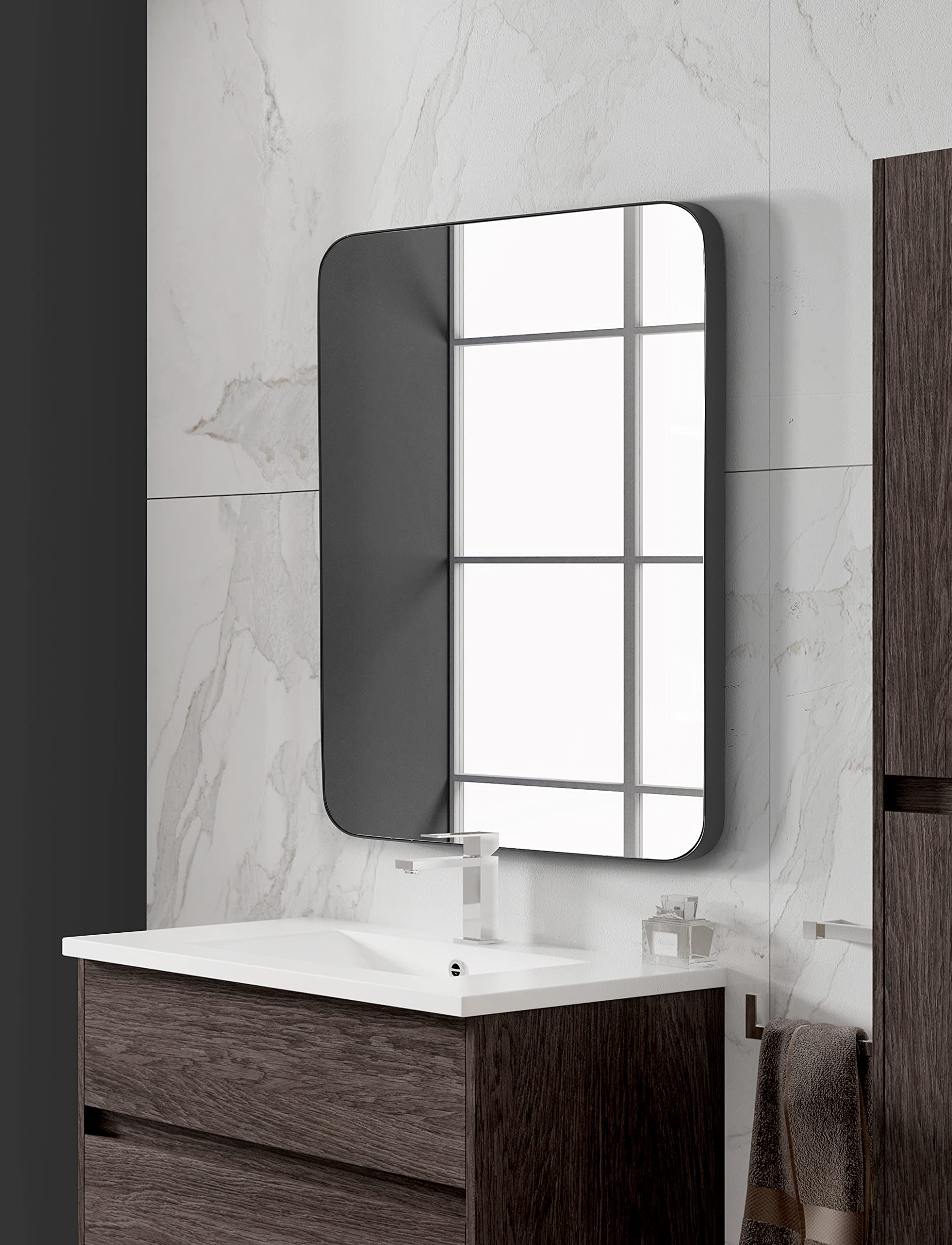 MIRRONA 24x36 Inches Modern Black Rectangle Wall Mirror - Aluminum Metal Framed Bathroom & Living Room Mirror for Vanity, Entryway, and Home Decor | Perfect for Bathroom, Bedroom, and Hallway Décor