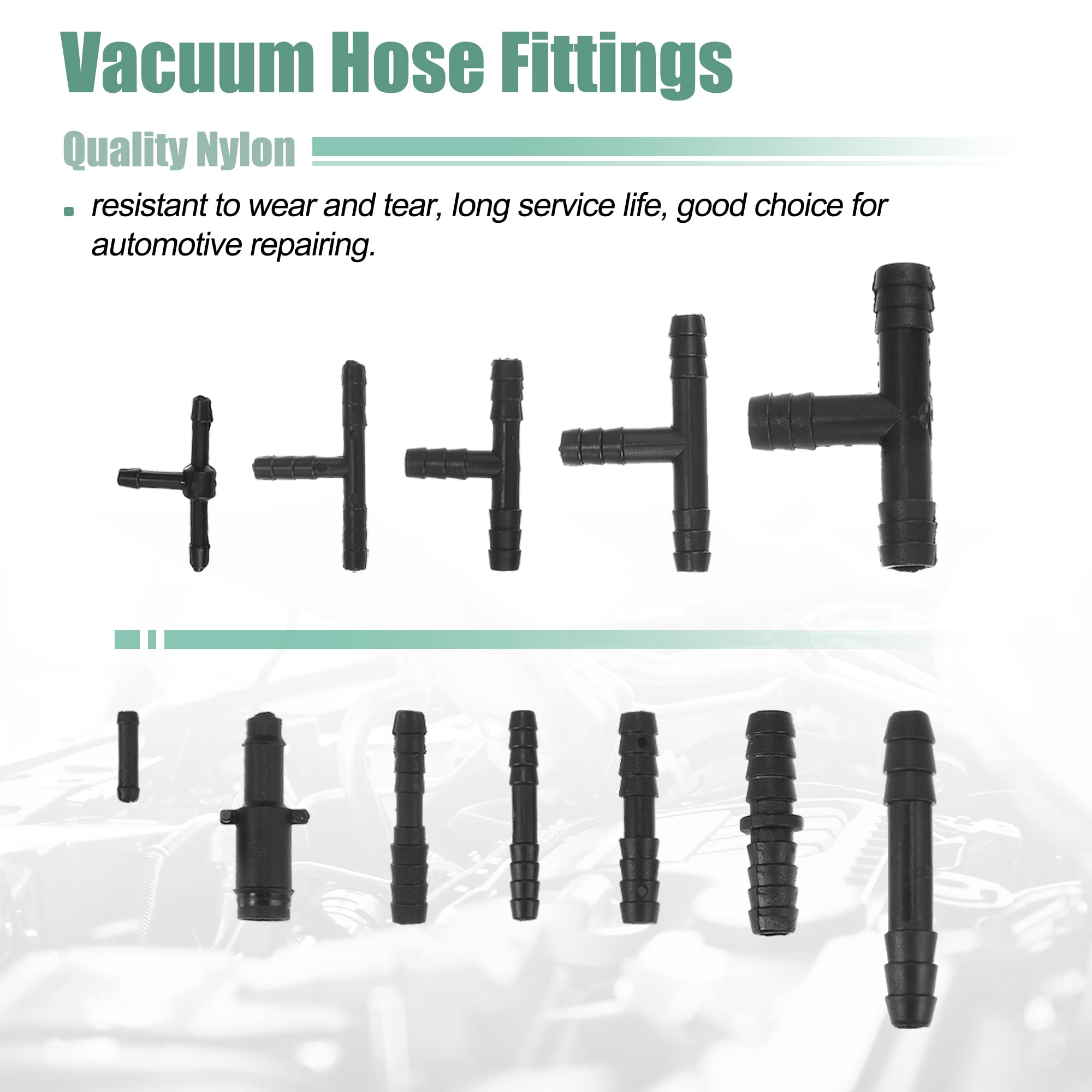 X AUTOHAUX 113-Piece 12-Size Automotive Vacuum Hose Connector Kit - Barbed Straight/Tee/Reducer Fittings for Car & Truck Vacuum Line Repair | Perfect for DIY Mechanics & Auto Maintenance