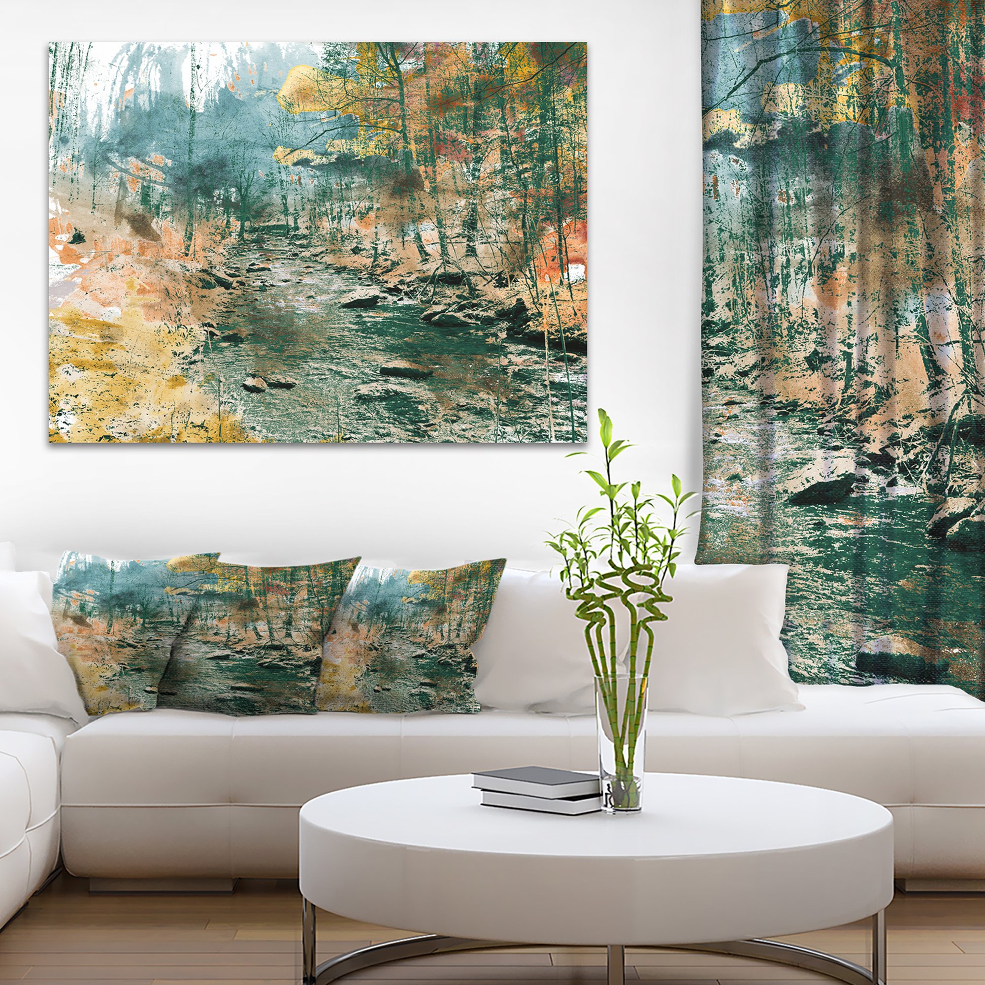 Rocky River Landscape Painting - Premium Canvas Art Print for Home & Office Decor - Perfect for Living Room, Bedroom, or Office Wall Art