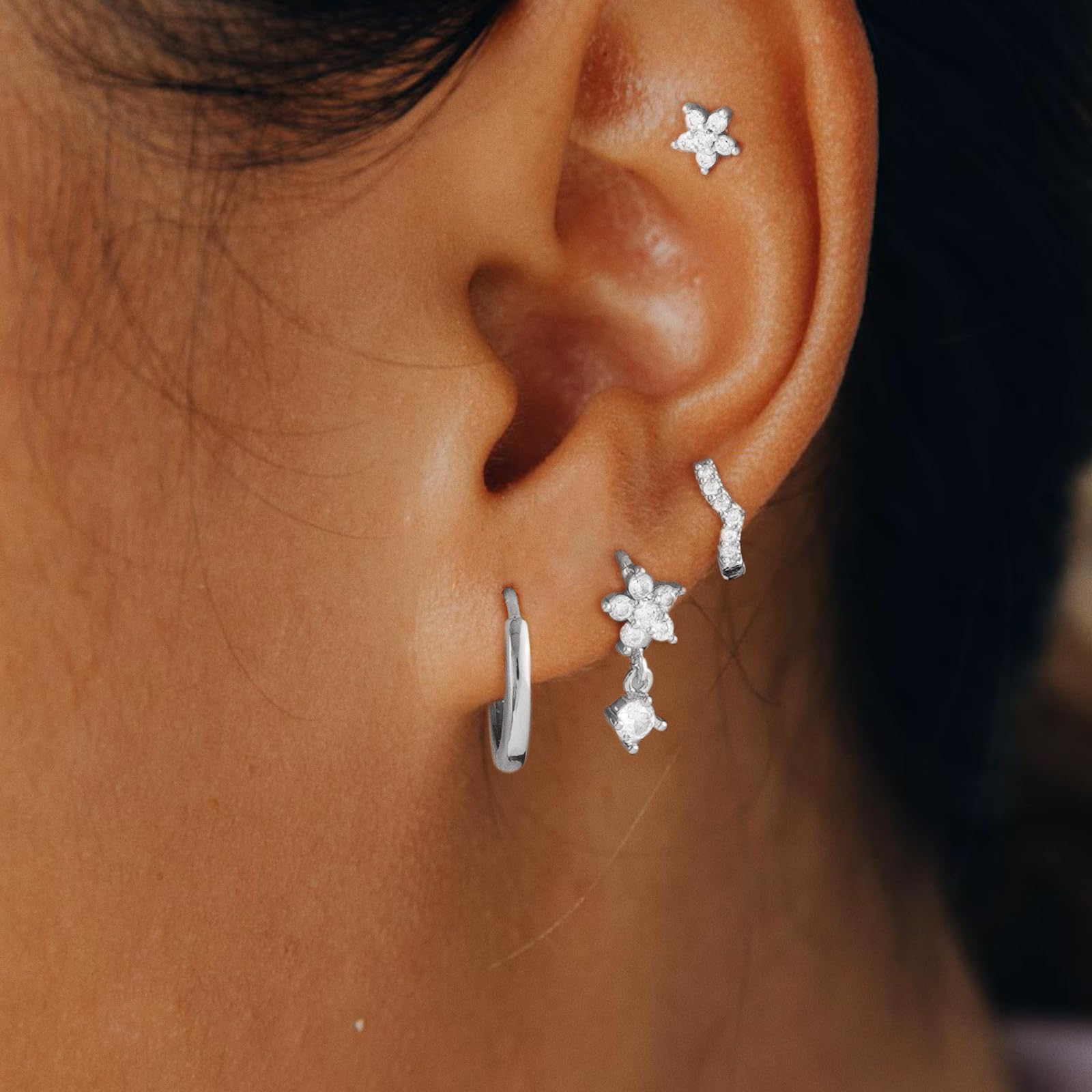 14K Gold/Silver Plated Dainty Hoop Earrings for Women - Hypoallergenic Cartilage & Huggie Earring Set with CZ Stones | Lightweight Trendy Jewelry for Multiple Piercings | Perfect for Everyday Wear, Office & Date Night