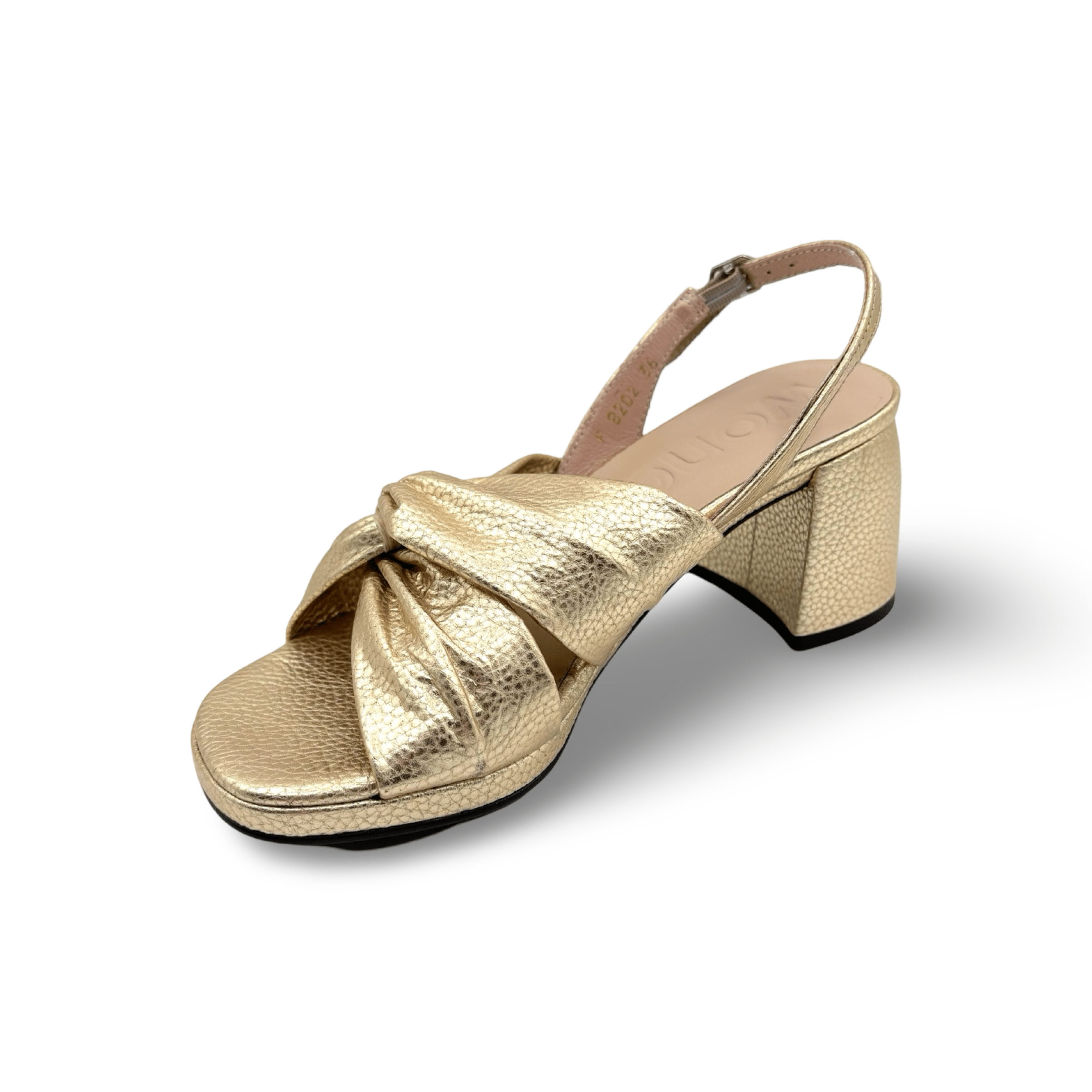 F8202 Women's Twist Gold Metallic Block Heel Sandals - Comfortable Chunky Heel Dress Shoes for Party, Wedding & Evening Occasions