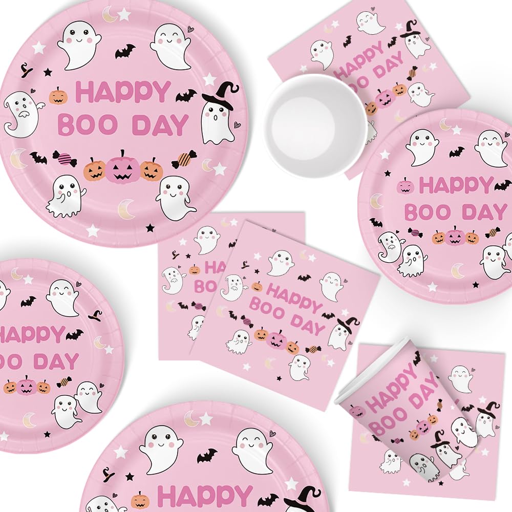 Happy BOO Day Birthday Party Decorations Set for 25 Guests - Pastel Halloween Plates, Cups & Party Supplies for Girls | Perfect for Halloween Birthday Parties, Baby Showers & Themed Celebrations