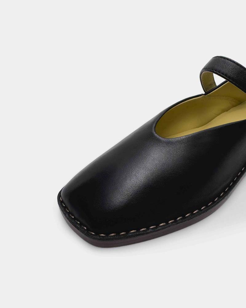 Black Nappa Leather Mary Jane Flats for Women - Comfortable & Stylish Ballet Shoes for Work, Office & Casual Wear