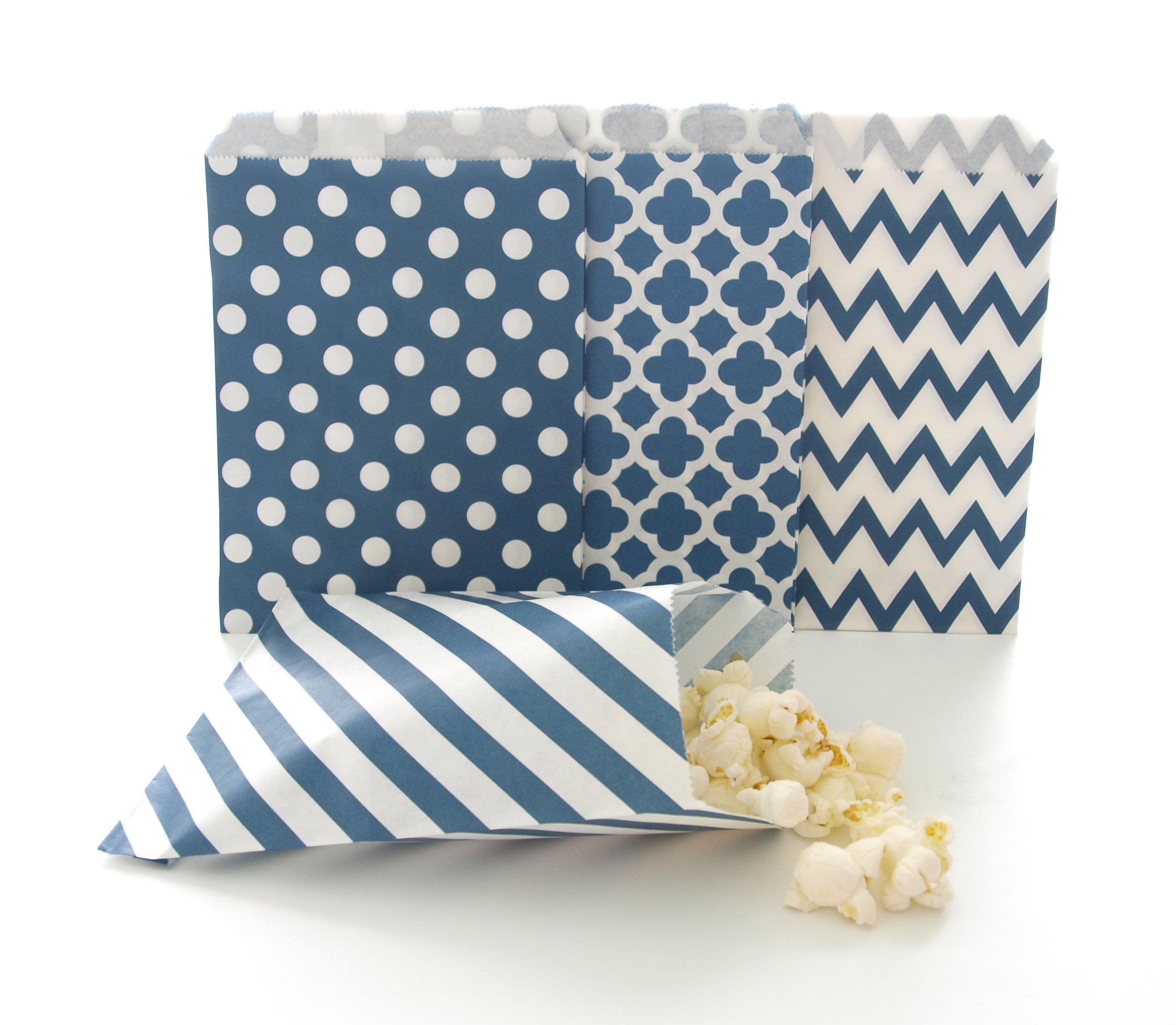 100-Pack Dark Teal Blue Wedding Favor Bags | Candy Buffet & Party Goodie Bags with Stripes, Chevron, Spanish Tile & Polka Dot Patterns - Perfect for Baby Showers, Bridal Parties & Birthday Celebrations