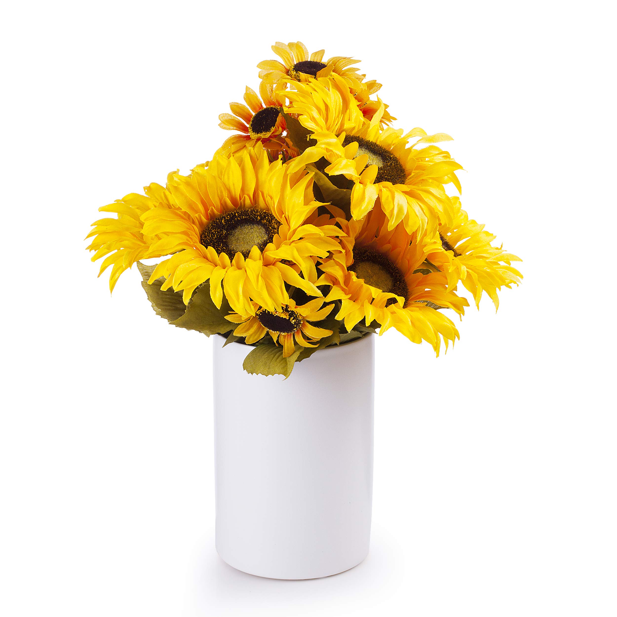ENOVA HOME Yellow Silk Sunflower Bouquet in Clear Glass Vase - Elegant Home & Office Decor for Table Centerpiece, Wedding, Dining Room, and Living Room Decoration