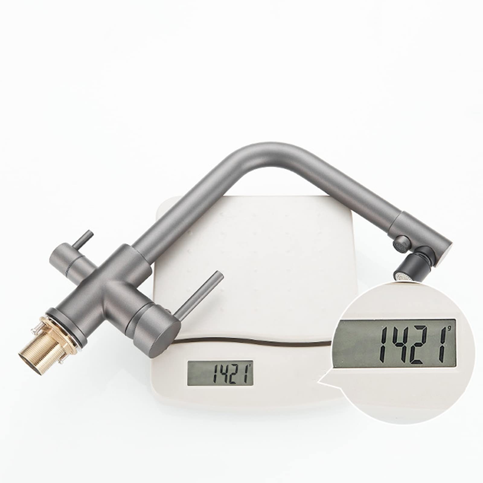 3-Way Kitchen Faucet with Pull-Down Sprayer - Grey Brushed Nickel Sink Faucet with Hot/Cold Water & Filtered Water - Perfect for Modern Kitchens, Bar Sinks & RV Use