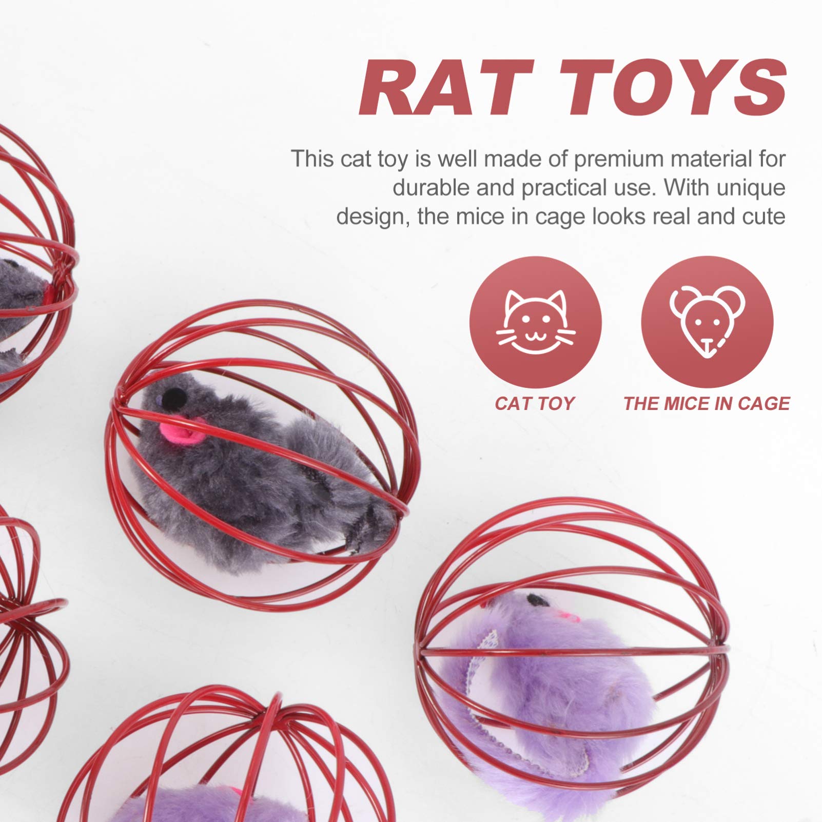 POPETPOP 5-Piece Caged Mouse Cat Toy Set - Interactive Cat Play Balls with Cage for Kittens & Adult Cats - Fun Teaser Toy for Indoor Play, Exercise & Mental Stimulation