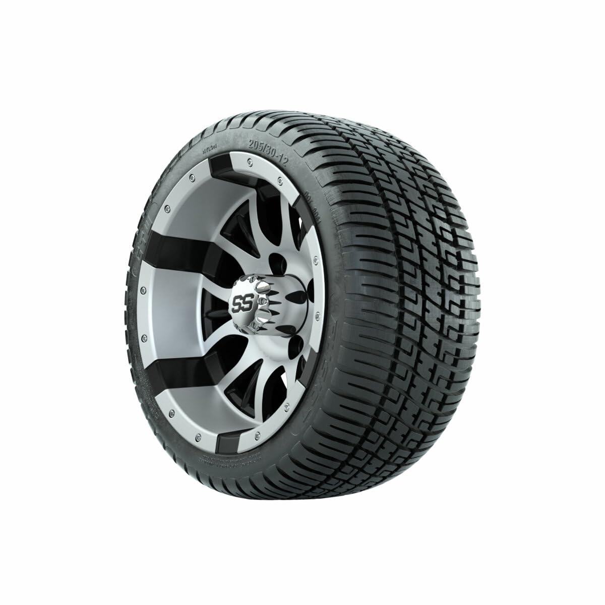 12 Inch Golf Cart Wheels and Tires Combo - GTW Diesel Machined/Black Wheels with 205/30-12 (17