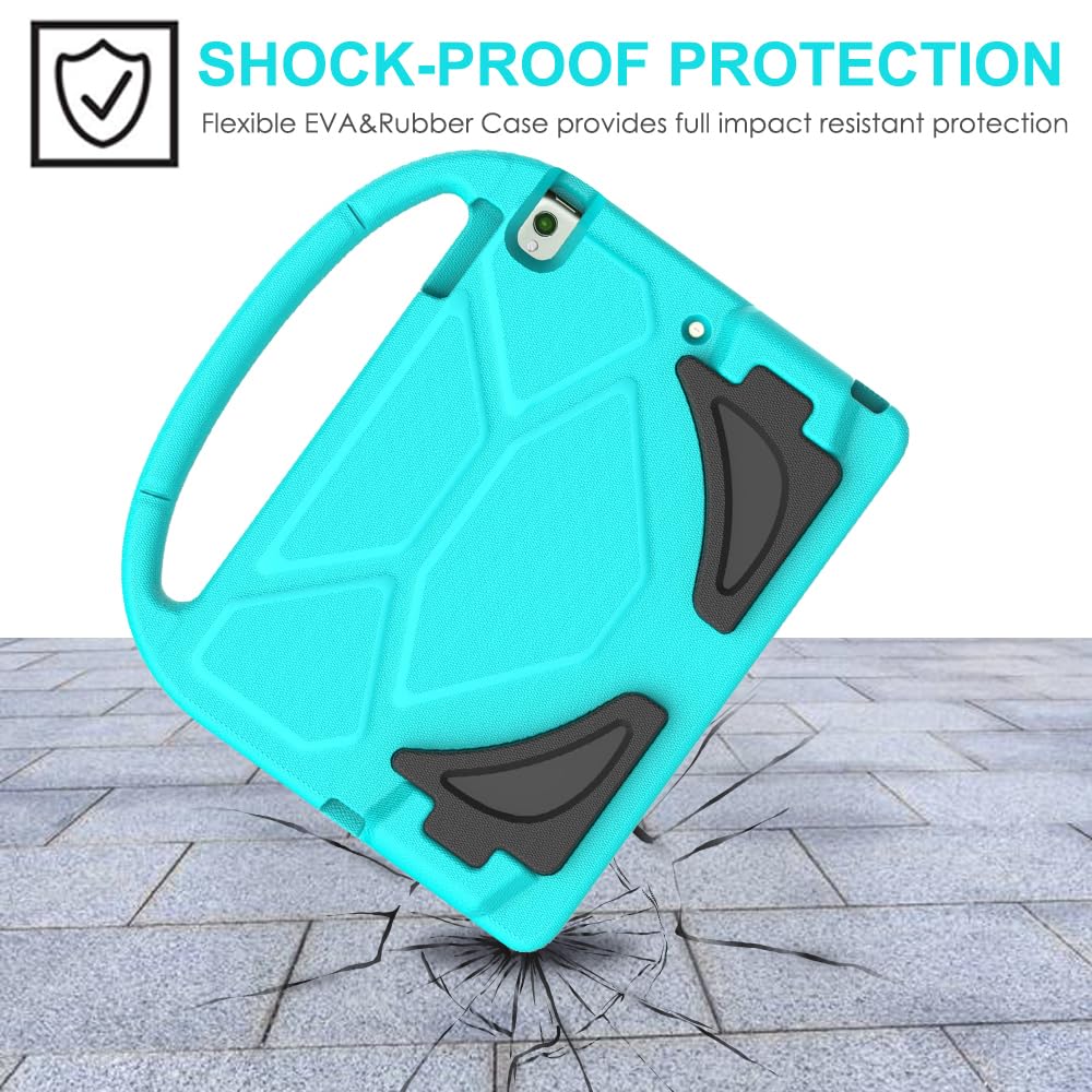 SUPLIK Shockproof Kids iPad Case for iPad 5th/6th Gen 9.7-inch (2017/2018), iPad Air 2 & iPad Pro 9.7 - Durable Protective Cover with Handle Stand & Screen Protector - Perfect for School, Travel & Home Use (Cyan)