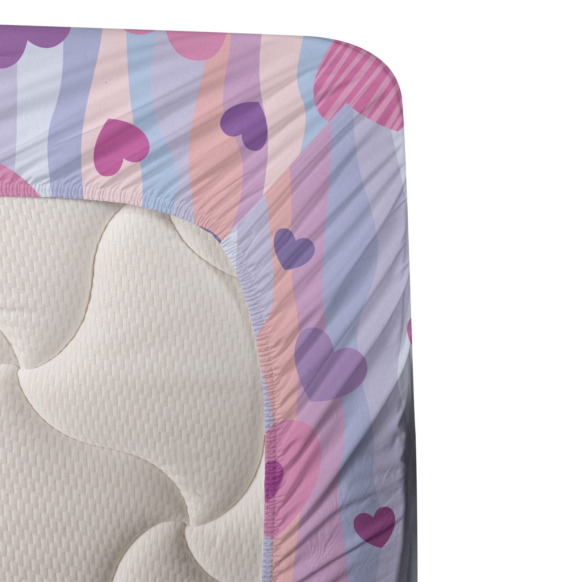 Ambesonne 3-Piece Love Heart Sheet Set - Twin XL Pale Mauve Purple Vertical Stripes for Valentine's Day, Wedding & Romantic Bedroom Decor - Fitted Sheet, Flat Sheet & Pillowcase