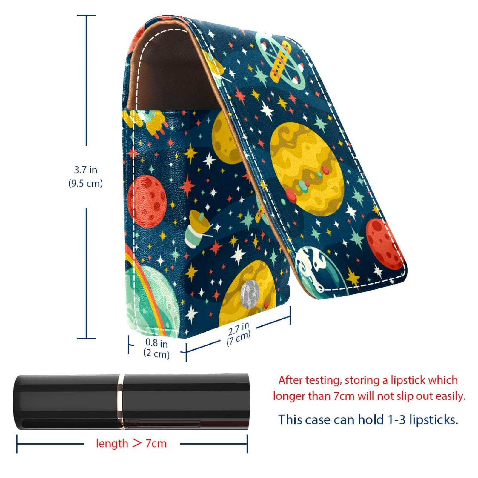 Personalized Lipstick Case - Portable Makeup Bag & Cosmetic Pouch Organizer for Lipsticks, Cute Cartoon Space Rocket Planet Stars Design - Perfect for Travel, Daily Use & Gift Giving