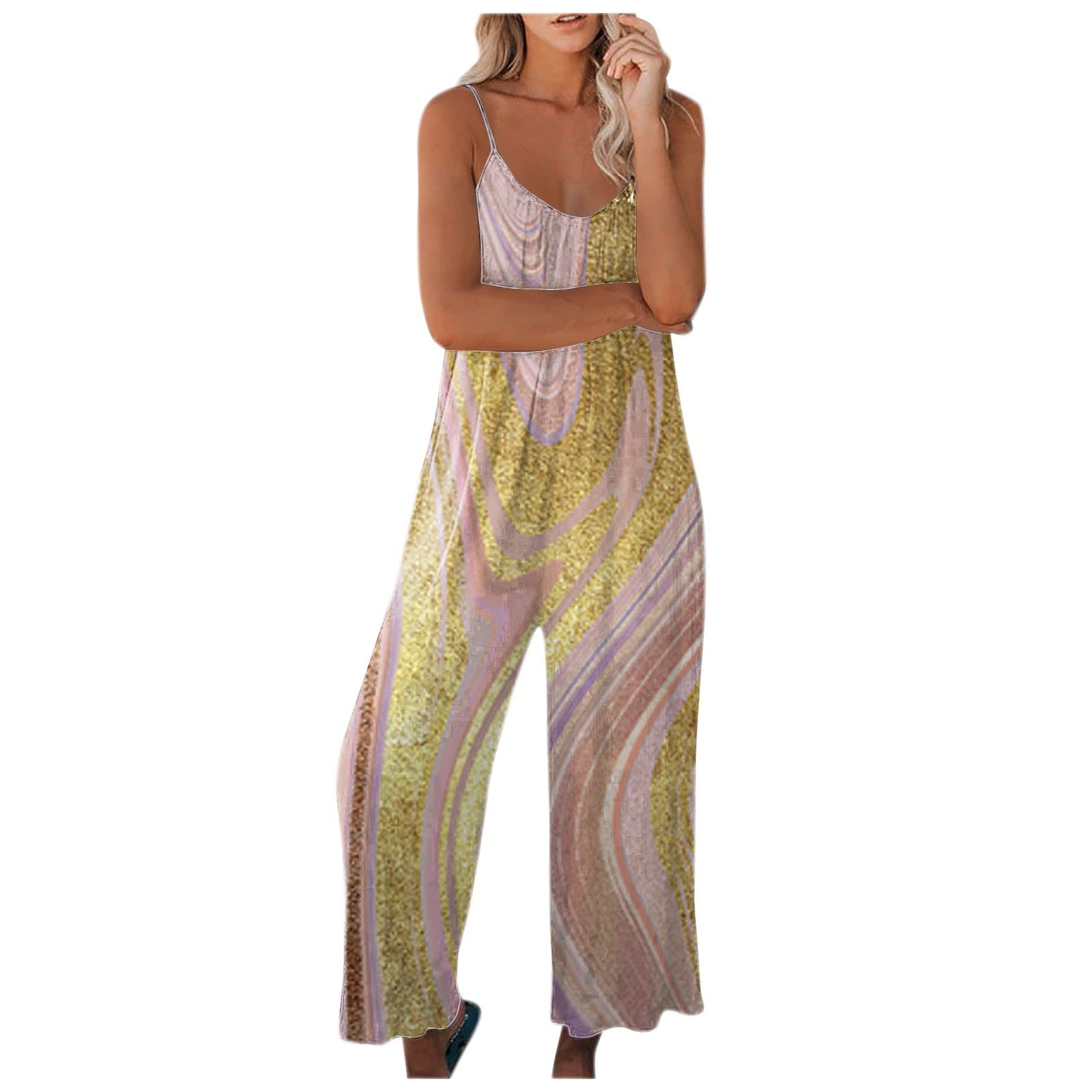 MOBCTG Floral Print Wide Leg Jumpsuit for Women - Summer Casual Wear S-2XL