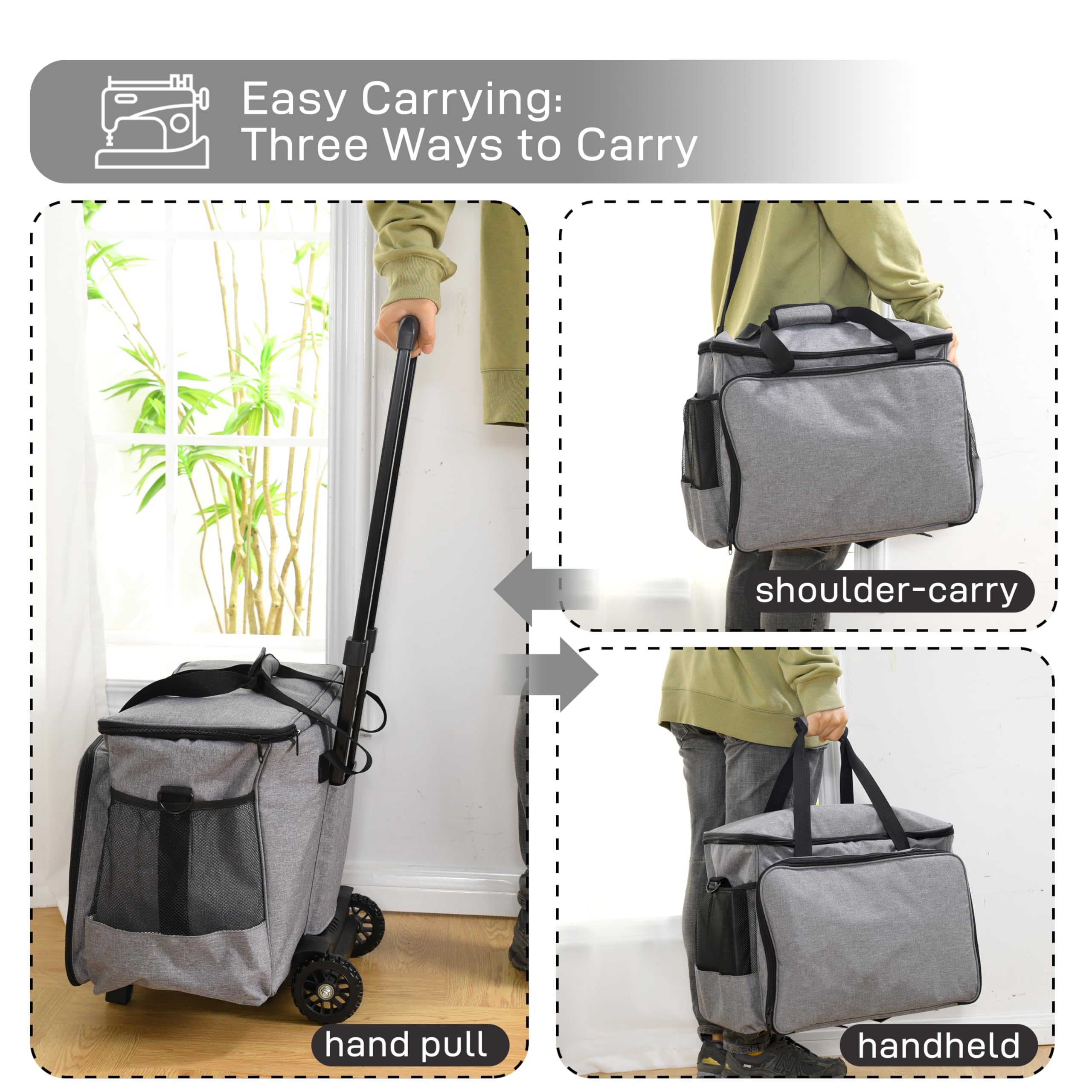 Large Heavy Duty Rolling Sewing Machine Case with Wheels - Spacious Sewing Machine Bag for Most Machines | Perfect for Travel, Classes & Storage | Durable Tote with Extra Space