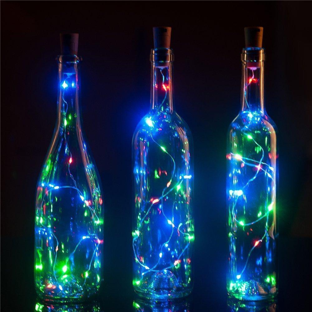 3Ft Battery Powered 20 LED RGB Cork Wine Bottle Lights - DIY Fairy String Lights for Wedding, Party, Home Table Centerpiece Decoration - Perfect for Christmas, Valentine's Day & Romantic Dinner Ambiance